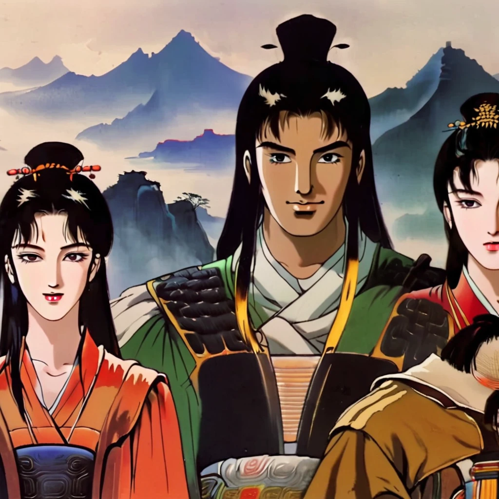 High quality more kinda anime look and feel Young very attractive very incredibly handsome a little vaporwave and beautiful looking youths male and females in kinda smaller groups settings with a DIVERSE VARIETY and whole ranges of different variations version of physical looks and types and appearances of Ancient China from 20 right into their 30s maybe also somewhat younger included Chinese in Ancient China very clearly sharply detailed in a clear defined way in dress and the fashions of very early Ancient China very precise clear detailed down to the smallest details for whole picture and each image with vivid bright lush luxuriant colors tones shades and a variety of classes real like realistic authentic also with natural dark chestnut and dark brown hair shades included in realistic real like way ocredibly clearly detailed definded sown to the smalest thing with a touch a hint of chinese ink/line drawing influence style on bigger scale too with more people of all social classes represented more epic scales /Masterpices/Very best qualities