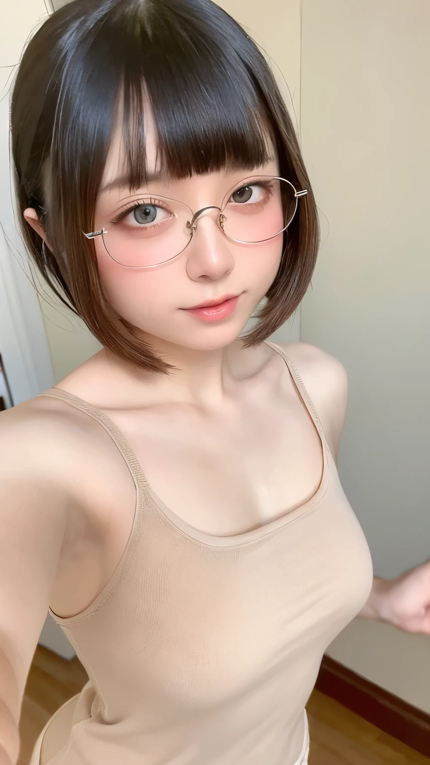 20 years old woman, glasses eyes ,((at park)) ,(hair bangs, black medium hair:1.1), (naked), RAW photo, (photorealistic:1.37, realistic), highly detailed CG unified 8K wallpapers, 1girl, ((looking at viewer)), (((straight from front))), (HQ skin:1.8) 8k uhd, dslr, soft lighting, high quality, film grain, Fujifilm XT3, ((upper body:1.2)) (professional lighting:1.2)