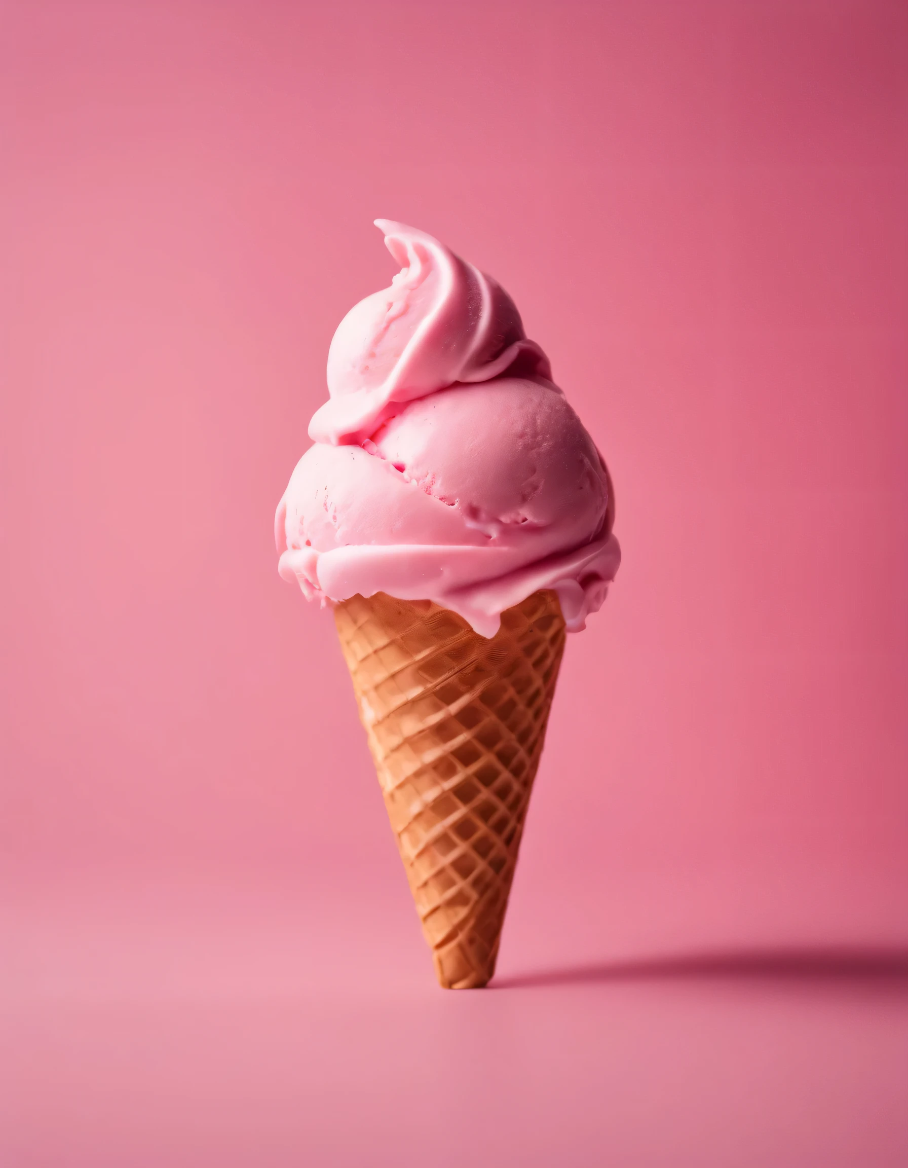 (best quality,realistic,highres:1.2),pink ice cream,cone,white background