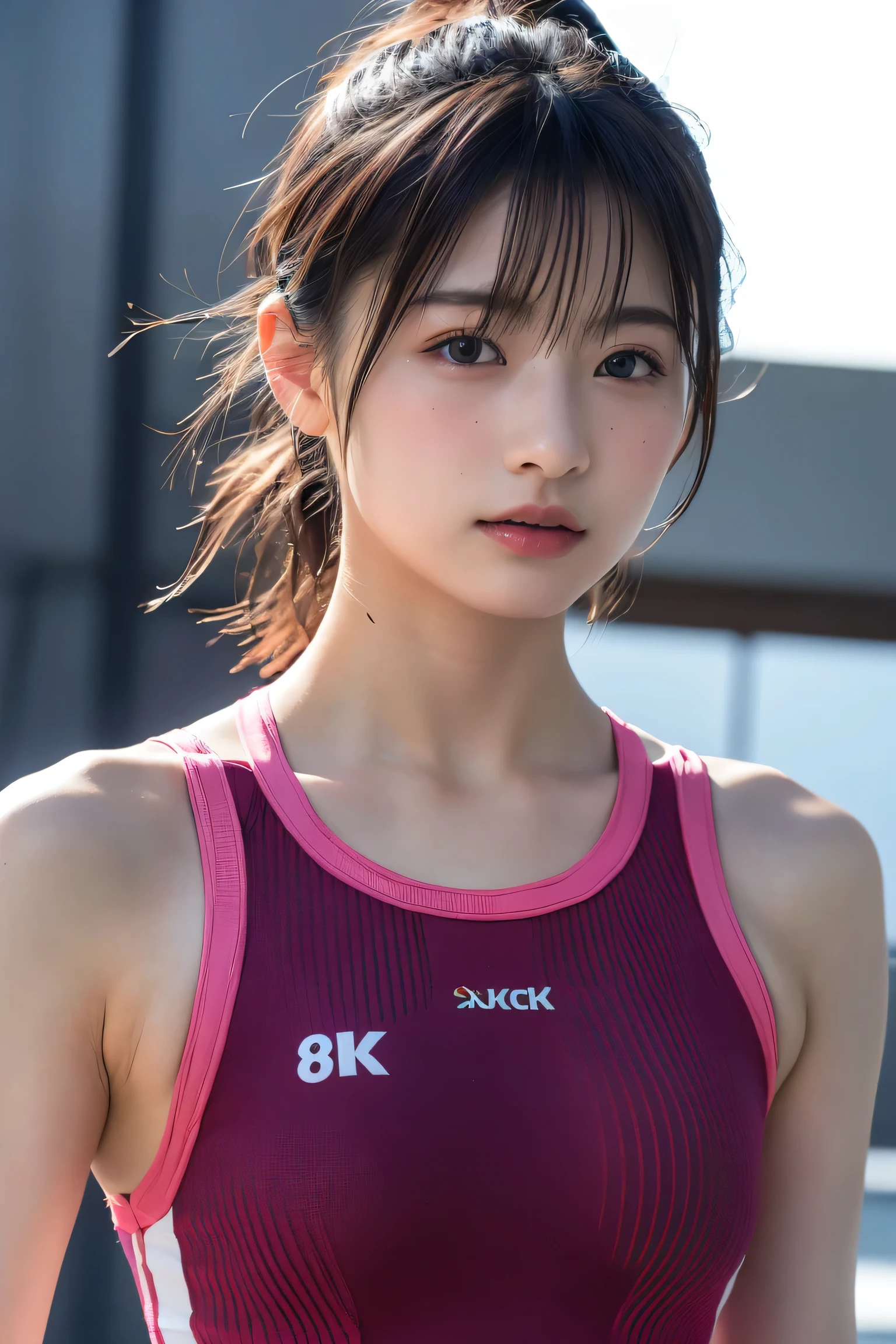 (8k, RAW Photos,highest quality, High resolution:1.1), (Super realistic:1.4),(Realistic, Realistic:1.3),Japanese beauty、((Upper Body:1.3))、Gymnastics Team - flexible leotards and grips