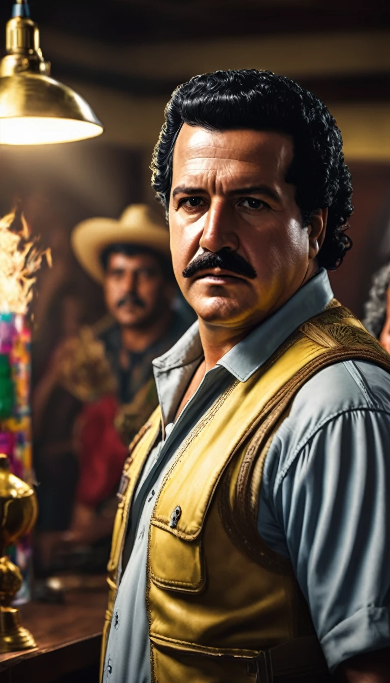 Colombian citizens praising or worshiping pablo Escobar, detail, shot, dramatic, daylight, indoor studio lights, medium shot , highly detailed, vibrant, detailed textures, medium shot, ultrawide, full length shot, realistic, bright, ultrarealistic, realistic focus face, bright scene, 8k ,hyper realistic, ultra detailed hyper realistic, photorealistic, Studio Lighting, reflections, Cinematic, historical accuracy, Color Grading, Photography, Shot on 50mm lens, Depth of Field, hyper-detailed, beautifully color, 8k