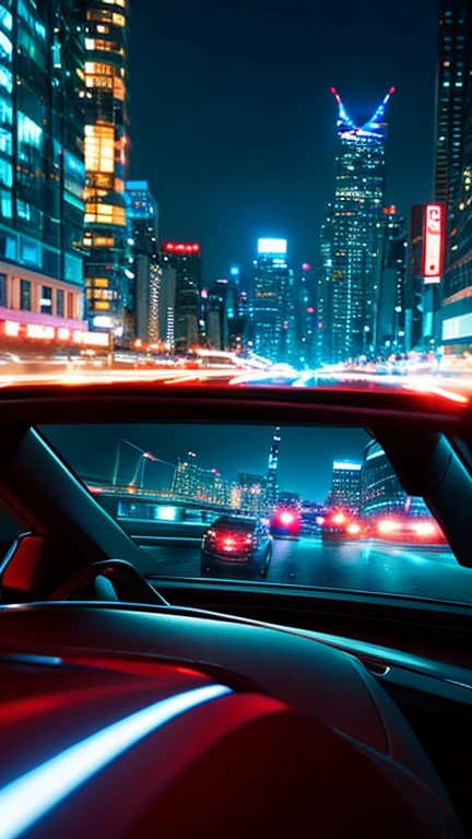 A super girl driving a super versatile futuristic car, Future City, night,night景,