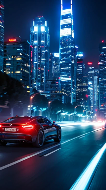 A super girl driving a super versatile futuristic car, Future City, night,night景,skyscraper,