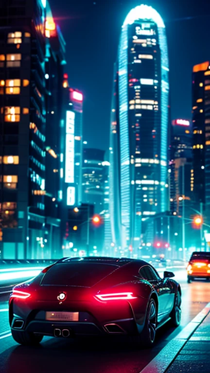 A super girl driving a super versatile futuristic car, Future City, night,night景,skyscraper,