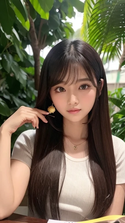 foto seorang perempuan manis mengenakan pakaian dominan hijau dan putih dengan aksen emas. orang ini memiliki rambut coklat yang dipotong pendek dan dihiasi dengan pita besar di kepalanya. Ia sedang melayang di udara dengan latar belakang bulan sabit yang bercahaya. Di sebelahnya terdapat kelinci putih yang juga memiliki elemen magis,