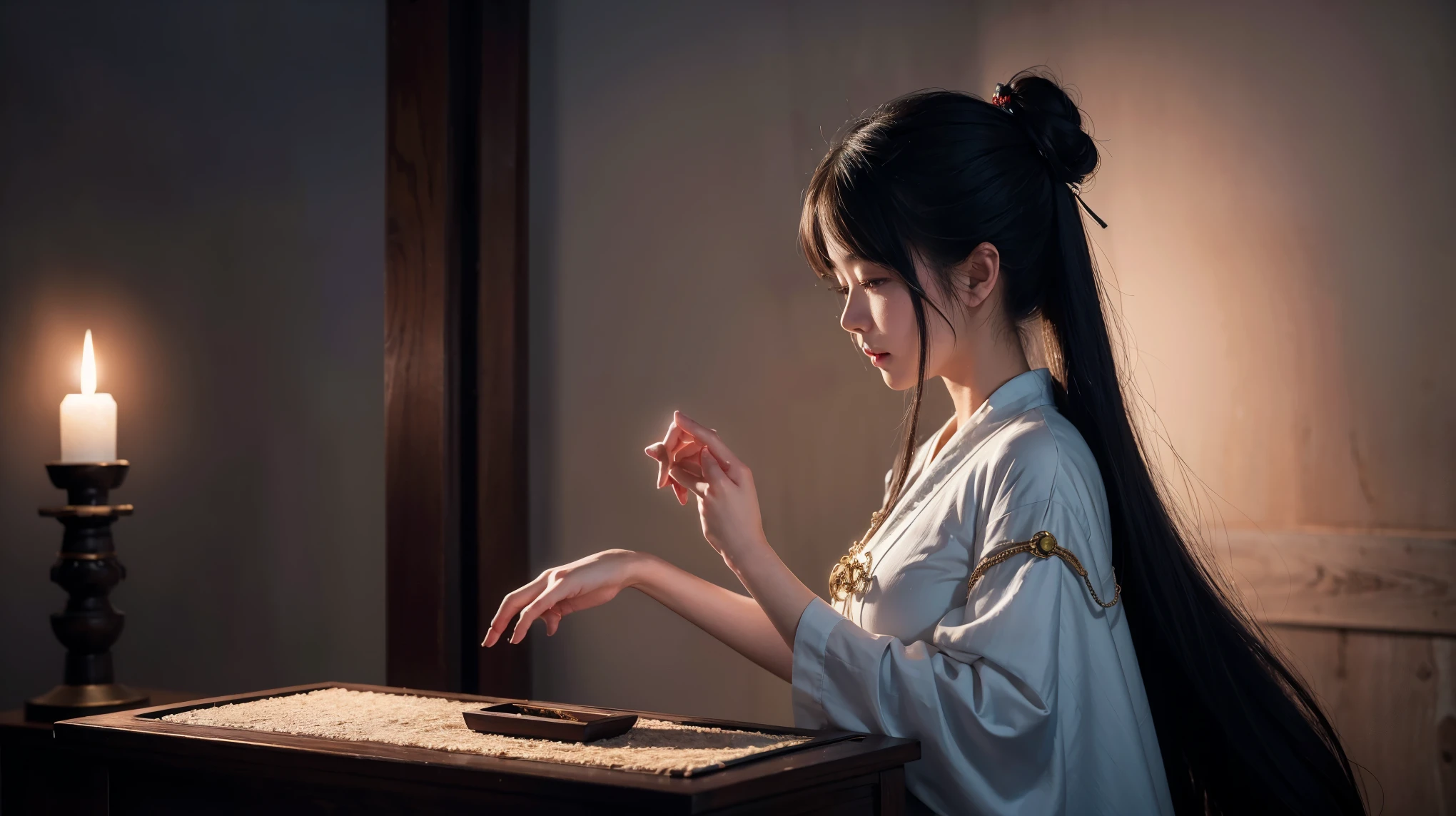 (One girl:1.3),alone,__Body parts__,, Official Art, unity 8k wallpaper, Super detailed, beautiful and aesthetic, beautiful, masterpiece, highest quality,A fantastic atmosphere, Calm palette, Calm mood, Soft Shading,, Shrine maiden, incantation, Amulet Familiar, Shrine maidenの務め,