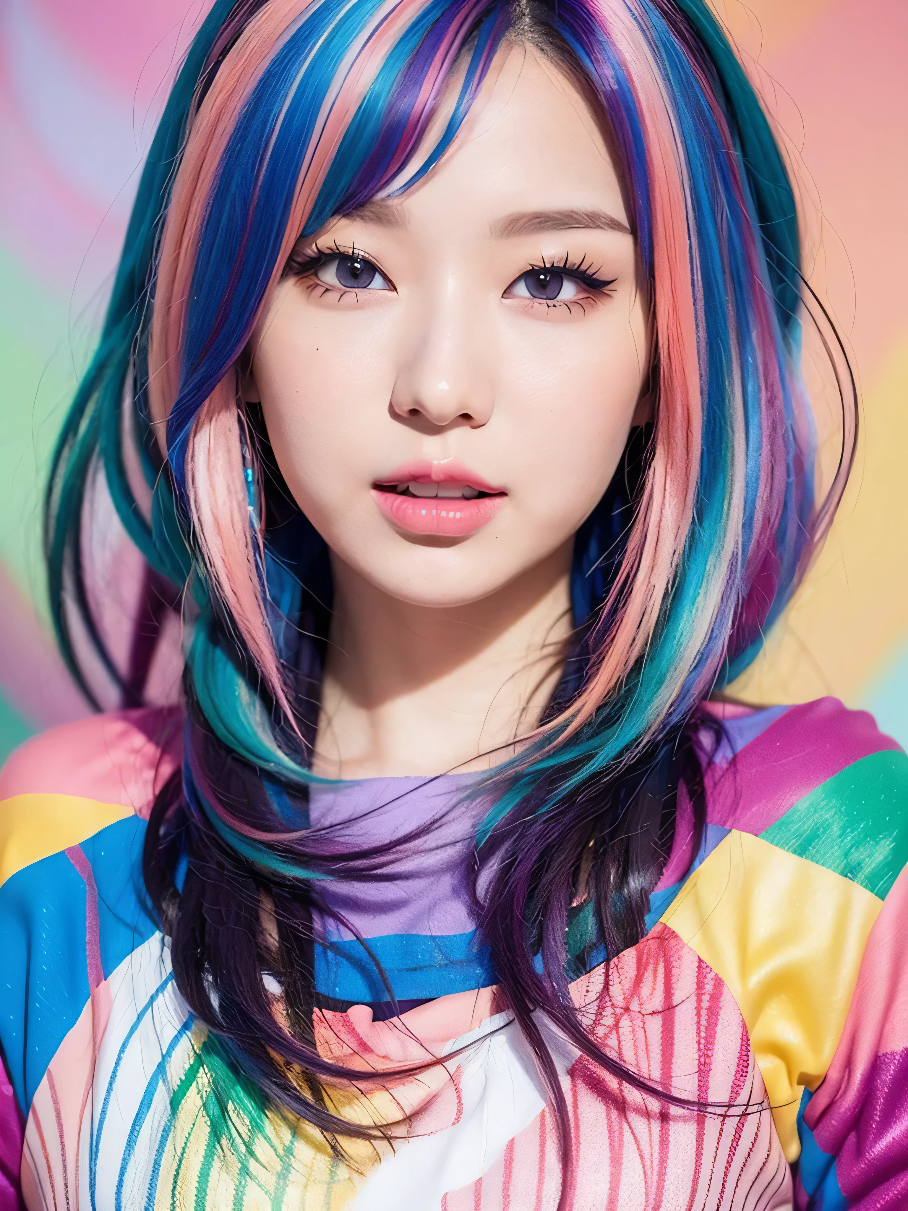 anime girl with colorful hair and a colorful dress, rossdraws pastel vibrant, rossdraws cartoon vibrant, anime style 4 k, beautiful anime portrait, artgerm colorful!!!, ! dream artgerm, beautiful anime girl, anime styled digital art, anime art wallpaper 4k, anime art wallpaper 4 k, digital anime art, extremely detailed artgerm  