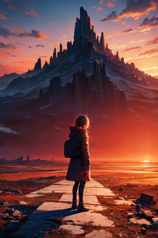 highest quality、Desolate Earth、wreckage、Red Sky、Surrealism