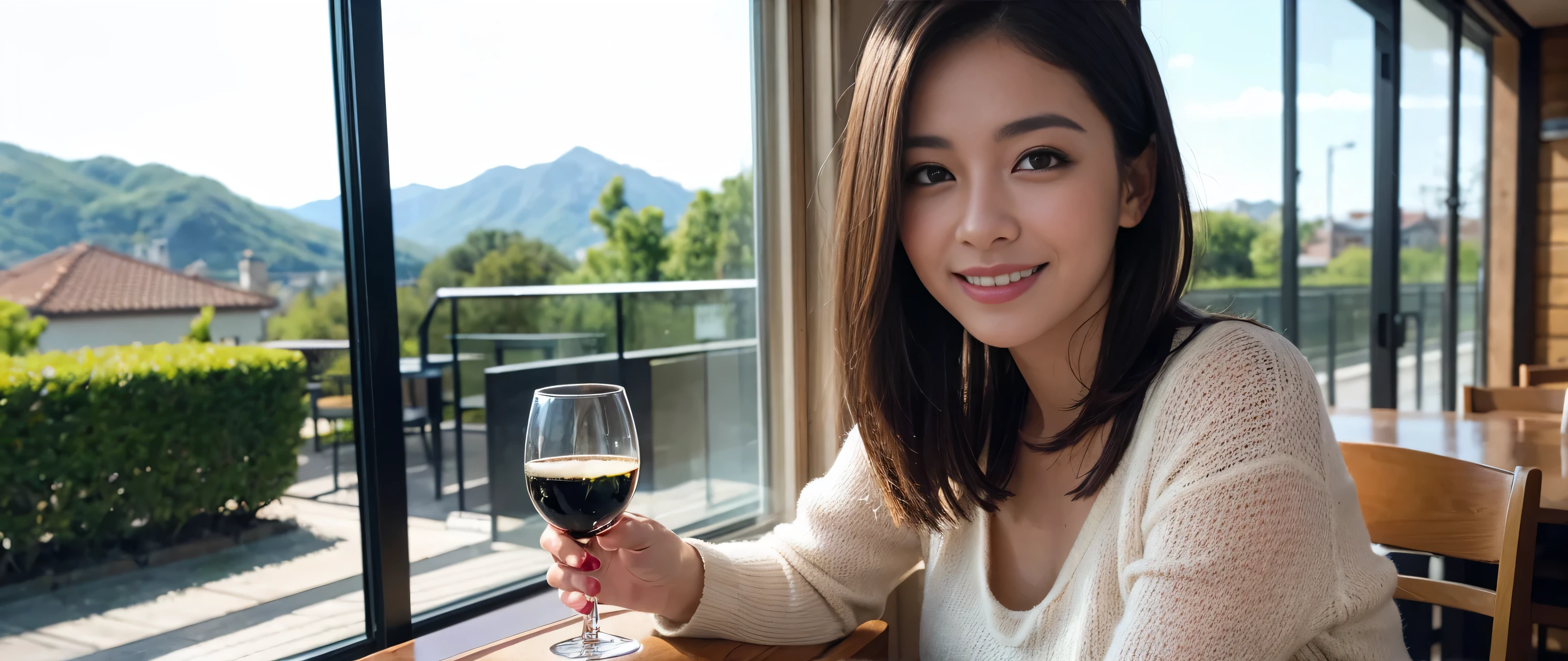((highest quality、8k、masterpiece:1.3))、1 male, 1 female、Couple、lover、Couple、Slim body、((Bob Hale、Straight hair:1.2))、(to be born, highest quality, masterpiece:1.5), (Realistic, Intricate details:1.2), Wine glass on the table、Put the light on your face、 Amazing view of the sunset sky and clouds、Amazing mountain views、A bright smile、A lovely woman with a smile、Bright image、2. The beauty of wine, Beautiful Face, blue eyes, The light shines on your face, Blushing, short hair,Bright Face、Fox face、 (43 years old), 39 years old, Lady、red wine 、Appetizers、Italian food、Wine bottle、Champagne、sparkling wine、Two beauties、Brown Hair、Shortcuts、Long sleeve shirt、dress、Pretty Woman 1, (Slim face), (The body is slim), (Brown Hair), (Shortcuts), cheeks turn a little red,Attractive beauty、, Out of the window, A beautiful and detailed night view unfolds.........., restaurant, In a prominent place (From the waist up) Nova Frog Style, actress, model, Upper Body, White wine, slim, wine glass, A wine glass placed in the middle, smile, (smile: 1.15), Beautiful fine grain, Depth f/2,saturation, High Contrast, Strong light and shadow,Moist Body:1.5、3D texture、Delicate eyes、Brown Hair、The hair is very shiny、
