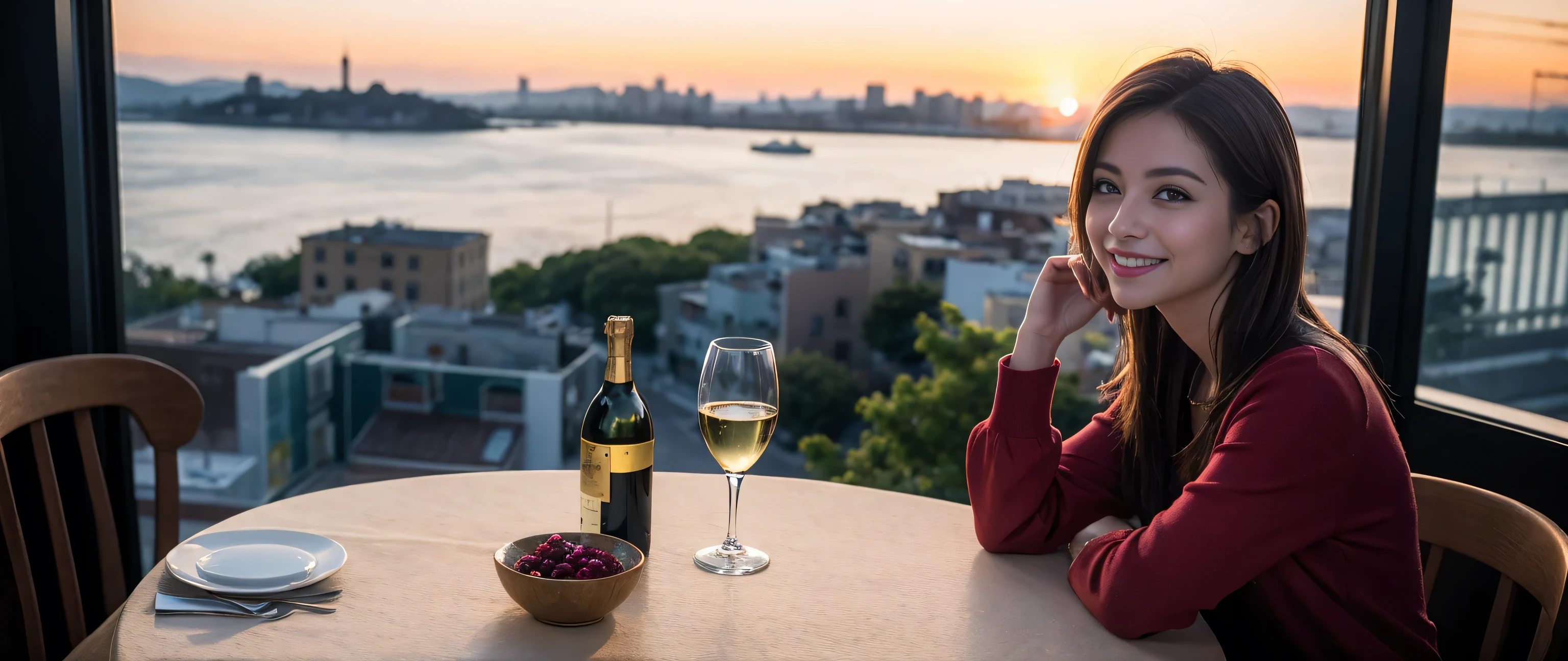 ((highest quality、8k、masterpiece:1.3))、1 male, 1 female、Couple、lover、Couple、Slim body、((Bob Hale、Straight hair:1.2))、(to be born, highest quality, masterpiece:1.5), (Realistic, Intricate details:1.2), Wine glass on the table、Put the light on your face、 Amazing view of the sunset sky and clouds、Amazing mountain views、A bright smile、A lovely woman with a smile、Bright image、2. The beauty of wine, Beautiful Face, blue eyes, The light shines on your face, Blushing, short hair,Bright Face、Fox face、 (40 years old), 39 years old, Lady、red wine 、Appetizers、Italian food、Wine bottle、Champagne、sparkling wine、Two beauties、Brown Hair、Shortcuts、Long sleeve shirt、dress、Pretty Woman 1, (Slim face), (The body is slim), (Brown Hair), (Shortcuts), cheeks turn a little red,Attractive beauty、, Out of the window, A beautiful and detailed night view unfolds.........., restaurant, In a prominent place (From the waist up) Nova Frog Style, actress, model, Upper Body, White wine, slim, wine glass, A wine glass placed in the middle, smile, (smile: 1.15), Beautiful fine grain, Depth f/2,saturation, High Contrast, Strong light and shadow,Moist Body:1.5、3D texture、Delicate eyes、Brown Hair、The hair is very shiny、