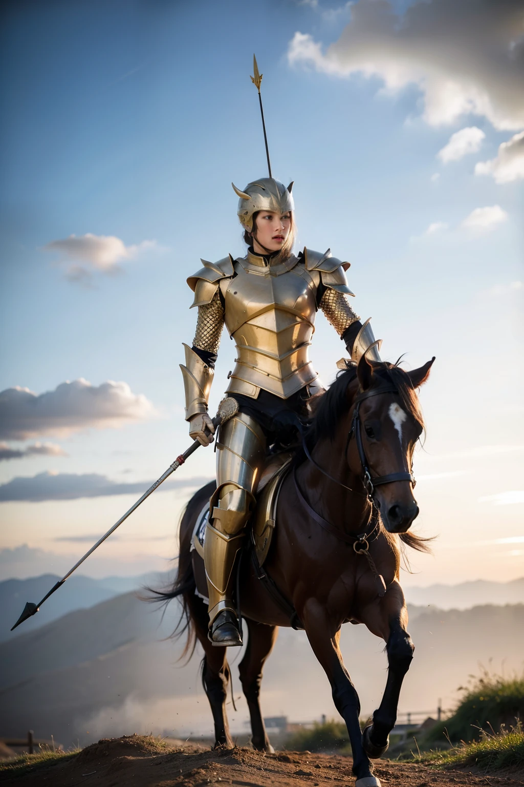 Gold Armor,Spear and Horse