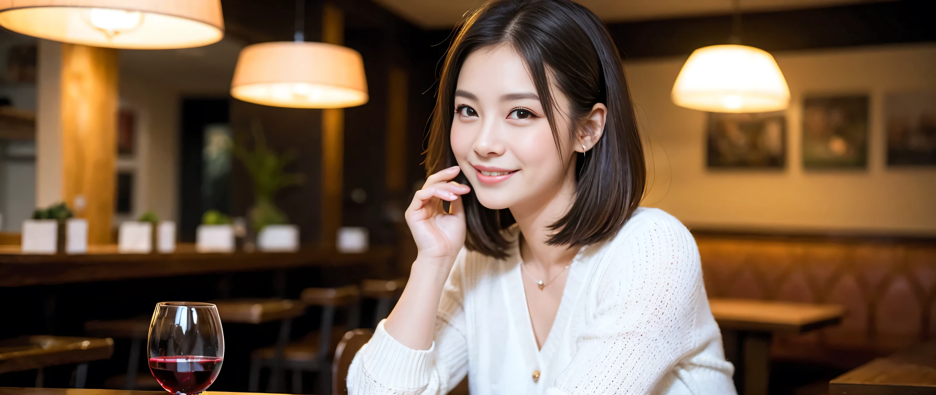 ((highest quality、8k、masterpiece:1.3))、1 male 1 female、Couple、lover、Couple、Slim body、((Bob Hale、Straight hair:1.2))、(to be born, highest quality, masterpiece:1.5), (Realistic, Intricate details:1.2), Wine glass on the table、Put the light on your face、 Amazing view of the sunset sky and clouds、Amazing mountain views、A bright smile、The wonderfulness of smile、Bright image、The beauty of wine, Beautiful Face, blue eyes, The light shines on your face, Blushing, short hair,Bright Face、 (Age 37), 39 years old, red wine 、Appetizers、Italian food、Wine bottle、Champagne、sparkling wine、Two beauties、Brown Hair、Shortcuts、Long sleeve shirt、dress、Pretty Woman 1, (Slim face), (The body is slim), (Brown Hair), (Shortcuts), cheeks turn a little red,Attractive beauty、restaurant, In a prominent place (From the waist up) Nova Frog Style, actress, model, Upper Body, White wine, slim, wine glass, A wine glass placed in the middle, smile, (smile: 1.15), Beautiful fine grain, Depth f/2,saturation, High Contrast, Strong light and shadow,Moist Body:1.5、3D texture、Delicate eyes、Brown Hair、The hair is very shiny、