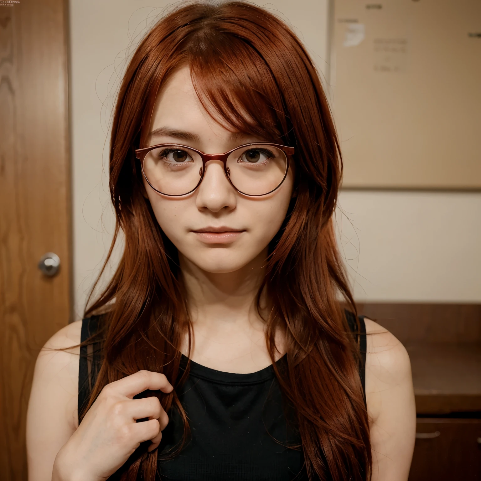 Anime Girl,That annoying expression on his face.,Red hair,wear glasses,Please write Ussewa next to the subtitles