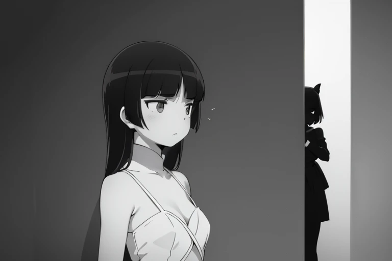 (woman), ((Black and White)),Artistic, monochrome, elegant, Classic, contrast, shadow, Light and shadow, luxury, Sophistication, Silence, simple, beauty, Sculptural, Dramatic, mysterious, sentimental, delicate, Timeless, 高contrast, Soft Focus, Gradation, depth, silhouette, Narrative, grace, Poetic, Nostalgic, modern
