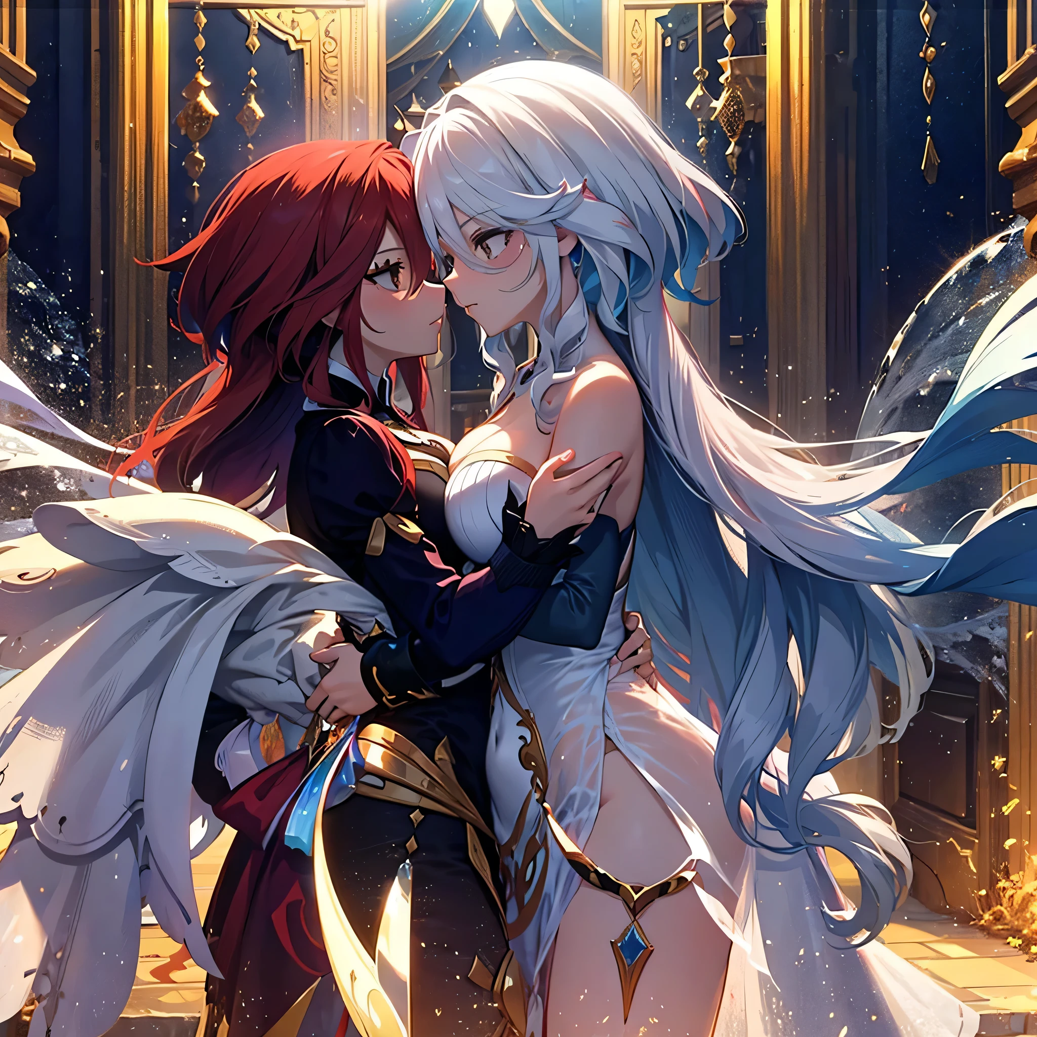 (two women) Furina. Erza. Looking into each other's eyes