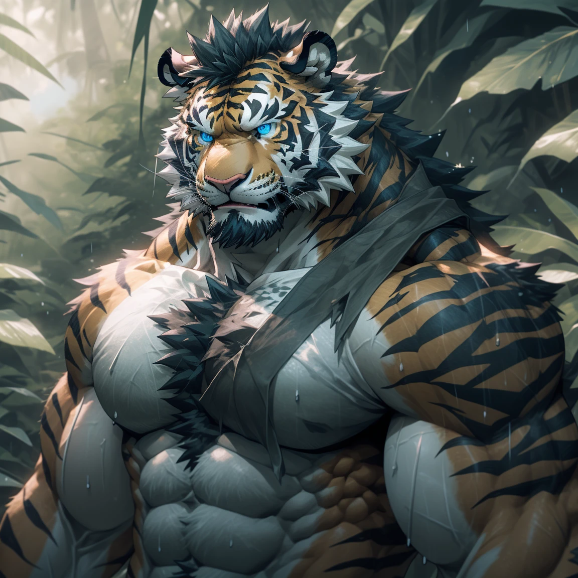 ((Three-quarter view)), big royal loincloth, serval, looking at viewer, happy smug face, brown eyes, detailed nipples, fitness muscular body, nipple focus, big bodybuilder body, muscular male, muscular, detailed muscles, detailed fur, bright fur, bright body, detailed face, high detailed, high resolution, high quality, ((((wide muscular shoulder)))), detailed beautiful eyes, detailed jungle savanna background, ((((big muscular thighs)))), ((((lean muscular abs)))), ((((huge muscular pecs:1.0))), ((((big muscular biceps)))), anthro, manly masculine male, full body portrait, by bruteandbrawn, by personalami, by kenket, (intricate, high detail, hi res, film photography, soft focus, RAW candid cinema, photorealism, realistic, photorealistic, analog style, subsurface scattering, best score, absurd resolution, masterpiece, best quality, ultra realistic, 8k)