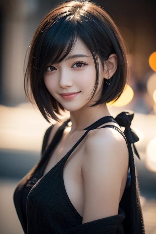 Beauty, black hair, short hair, anime, depth of field, UHD, masterpiece, best quality, high details, textured skin, ccurate, super detail,smile