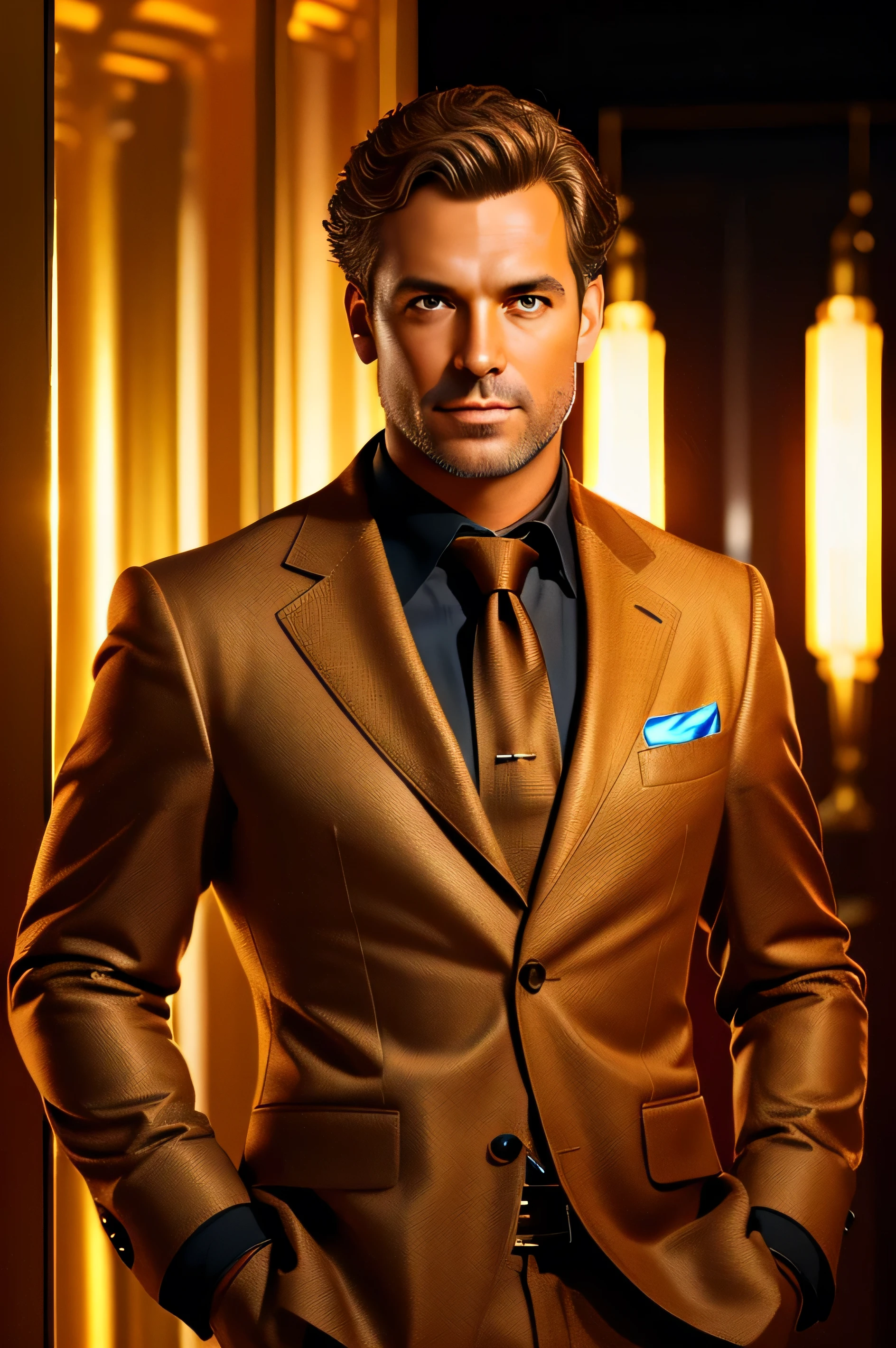 CEO of Hermes Axel Dumas, detailed representation of the face, detailed background, random pose, high resolution, detailed random colorful background, light background, background, half body shot, random pose, half body, detailed eyes, detailed face, high resolution