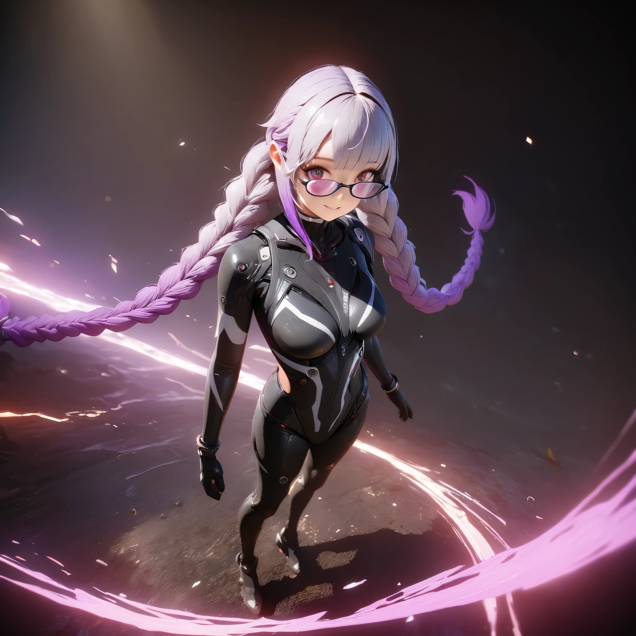 (masterpiece, best quality:1.2),  {1girl, Black and white metallic hair accessories，blue-purple gradient hair tips，purple hair，twin braids} standing next to {1boy，black frame glasses,black short hair，white/black battle suit}，fullbody，hand in hand，anatomical correct:2，,smile，high saturation, extremely hyper aesthetic intricate detailed, sharp focus, bewitching lighting, trending on artstation, cinematic lighting, unreal engine, octane render, HDR, Unreal Engine 5, Octane Render, Cinematic, 32k, Natural Lighting, Ray Tracing Global Illumination, Digitally Enhanced, PhotoReal, Hyperdetailed, VFX, High Fidelity, expressive, cinematic look, intricate details, insanely detailed, Photorealism,volumetric lighting