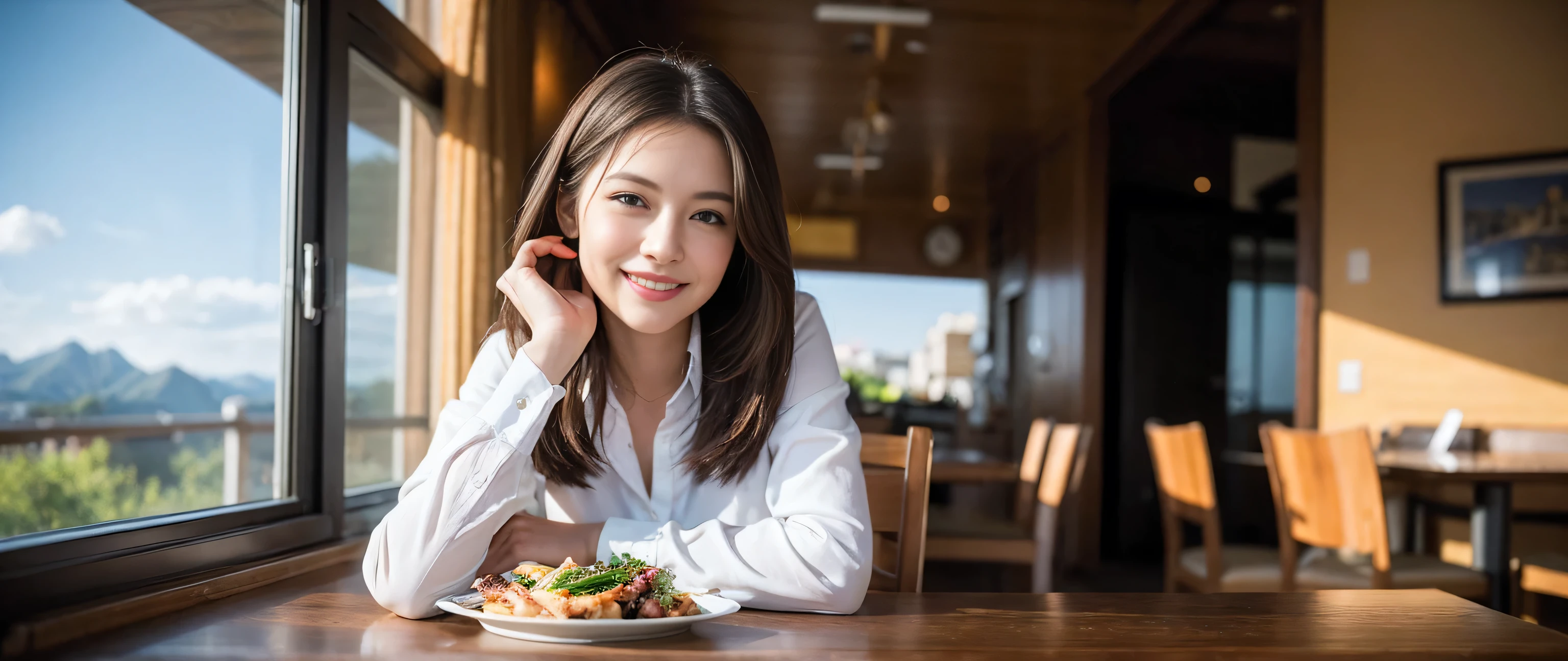 ((highest quality、8k、masterpiece:1.3))、1 male 1 female、Couple、lover、Couple、Slim body、((Bob Hale、Straight hair:1.2))、(Realistic, Intricate details:1.2), Wine glass on the table、Put the light on your face、 Amazing view of the sunset sky and clouds、Amazing mountain views、A bright smile、A lovely woman with a smile、Bright image、2. The beauty of wine, Beautiful Face, blue eyes, The light shines on your face, Blushing, short hair,Bright Face、Fox face、 (40 years old), 39 years old, Lady、red wine 、Appetizers、Italian food、Wine bottle、Champagne、sparkling wine、Two beauties、Brown Hair、Shortcuts、Long sleeve shirt、dress、Pretty Woman 1, (Slim face), (The body is slim), (Brown Hair), (Shortcuts), cheeks turn a little red,Attractive beauty、, Out of the window, A beautiful and detailed night view unfolds.........., restaurant, In a prominent place (From the waist up) Nova Frog Style, actress, model, Upper Body, White wine, slim, wine glass, A wine glass placed in the middle, smile, (smile: 1.15), Beautiful fine grain, Depth f/2,saturation, High Contrast, Strong light and shadow,Moist Body:1.5、3D texture、Delicate eyes、Brown Hair、The hair is very shiny、