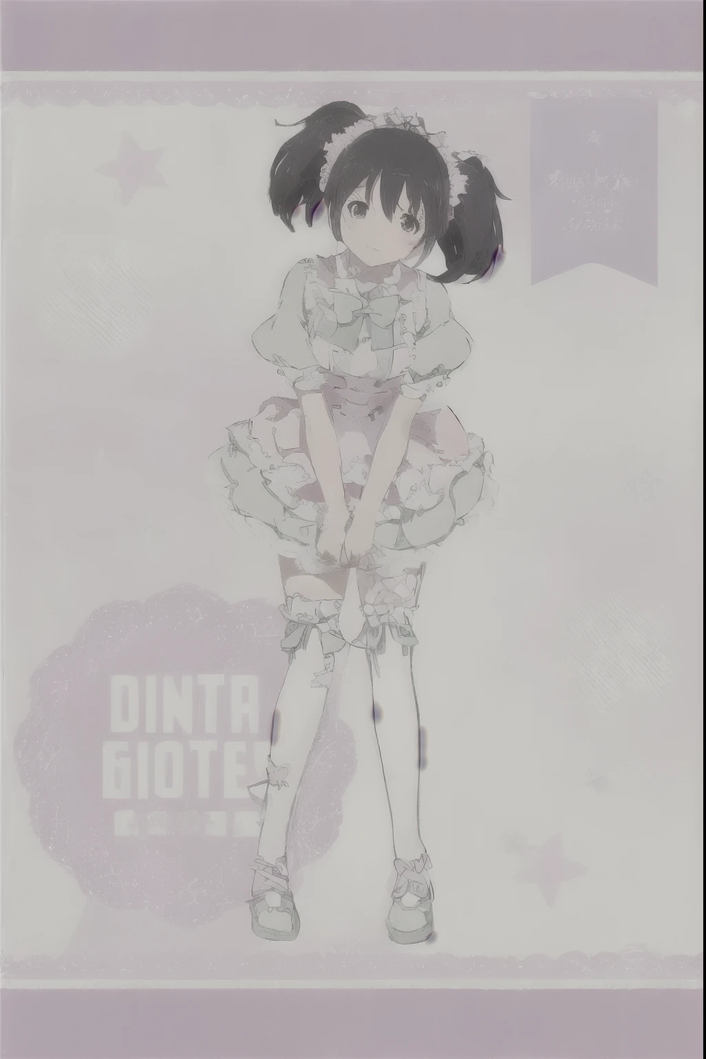 Anime girl in a pink dress with ribbons and stars, cute anime Dead in a nice dress, wataru kajika, Wit Studio Anime, !!Full body portrait!!, Anime Moe Art Style, In a dress, yukii morita, anime Dead, Madoka Magica, cute:2, Dead, Twin tails white_gloves