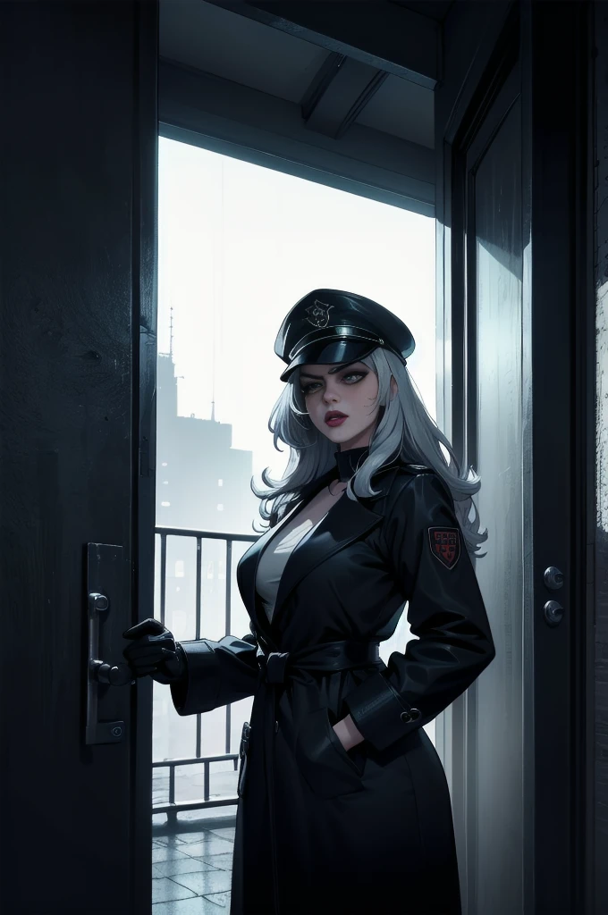 (best quality, 4k, highres, masterpiece:1.2), ultra-detailed, realistic:1.37, black and white, detailed silver hair, glamorous detective,

cartoon style, sexy milf, eye patch on the left eye, long trench coat, holding a revolver, 1950s atmosphere, retro vibes, spy movie, mysterious atmosphere, film noir aesthetics, intense shadows, dynamic composition, dramatic expression, gripping plot,

femme fatale, charismatic personality, confident gaze, red lipstick, seductive pose, captivating eyes, cinematic lighting, strong contrast, impeccable fashion sense, stylish fedora hat, elegant gloves, vintage car, urban city backdrop, raining night, wet pavement,

cinematic angles, suspenseful narrative, mysterious silhouette, black and white photographs, smoky atmosphere, dimly lit office, hidden secrets, intriguing plot twists, old film reel, vintage camera, private investigator, criminal mastermind, ancient mansion, secret passageways, hidden clues, dangerous encounters,

emotional tension, dramatic dialogue, engaging storyline, gripping climax, unexpected revelations, thrilling chase scenes, shadowy figures, femme fatale's motives, double-crossing characters, 1950s fashion, retro hairstyles, classic film references, suspenseful background music.