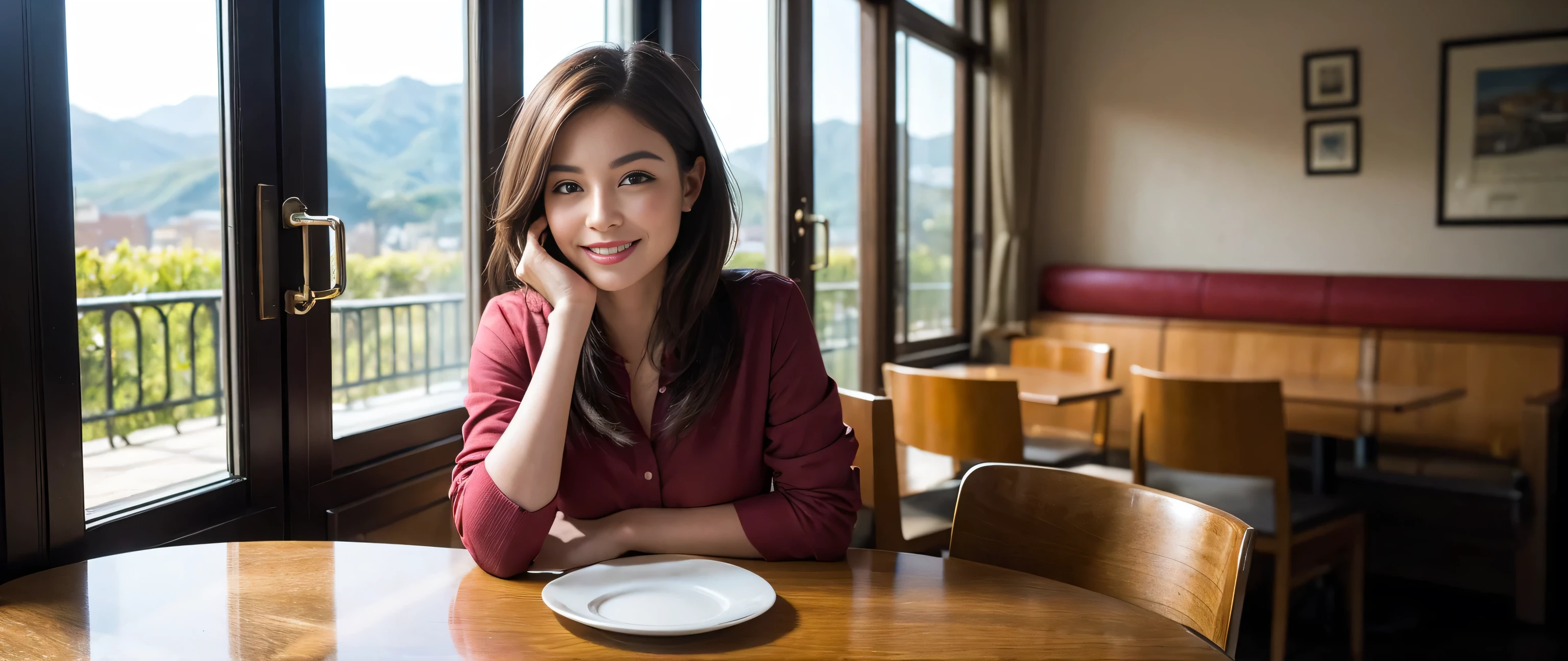 ((highest quality、8k、masterpiece:1.3))、1 male 1 female、Couple、lover、Couple、Slim body、((Bob Hale、Straight hair:1.2))、 (Realistic, Intricate details:1.2), Wine glass on the table、Put the light on your face、 Amazing view of the sunset sky and clouds、Amazing mountain views、A bright smile、The wonderfulness of smile、Bright image、The beauty of wine, Beautiful Face, blue eyes, The light shines on your face, Blushing, short hair,Bright Face、 (36 years old), 39 years old, red wine 、Appetizers、Italian food、Wine bottle、Champagne、sparkling wine、Two beauties、Brown Hair、Shortcuts、Long sleeve shirt、dress、Pretty Woman 1, (Slim face), (The body is slim), (Brown Hair), (Shortcuts), cheeks turn a little red,Attractive beauty、, Out of the window, A beautiful and detailed night view unfolds.........., restaurant, In a prominent place (From the waist up) Nova Frog Style, actress, model, Upper Body, White wine, slim, wine glass, A wine glass placed in the middle, smile, (smile: 1.15), Beautiful fine grain, Depth f/2,saturation, High Contrast, Strong light and shadow,Moist Body:1.5、3D texture、Delicate eyes、Brown Hair、The hair is very shiny、