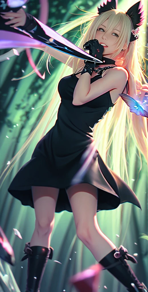 長いピンクの髪とAnime girl in a black dressが剣を持っている, Enchanting anime girl, Highly detailed art gems, from Girls&#39; Frontline, Anime girl in a black dress, Style Art Germ, Kschaert Krentz Key Art Feminine, Fine details. Girls&#39; Frontline, Beautiful and attractive anime woman, Art James&#39; Style, ! Dream Art Workshop