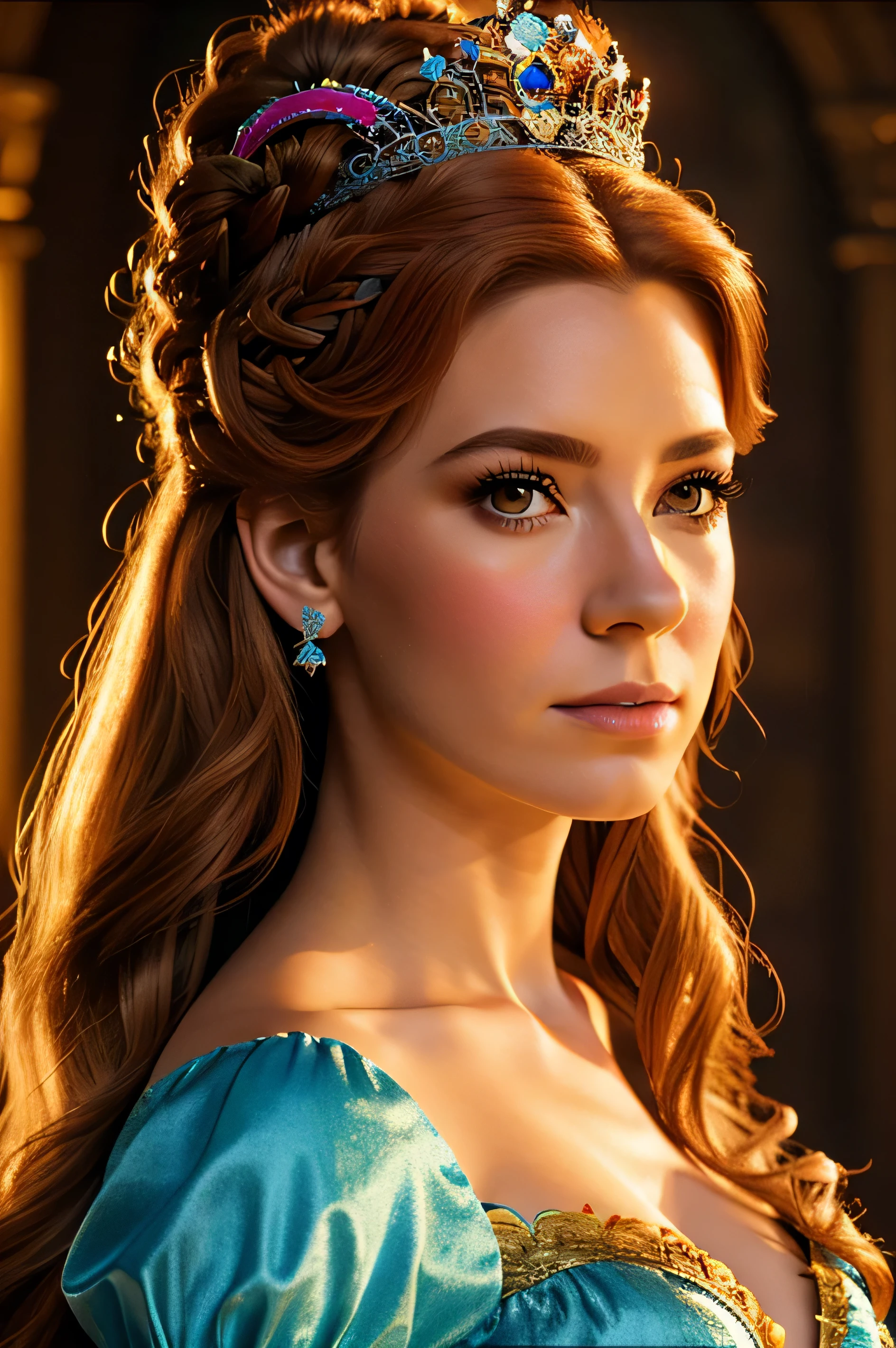 Princess Giselle in  the movie Disenchanted, detailed representation of the face, detailed background, random pose, high resolution, detailed random colorful background, light background, background, half body shot, random pose, half body, detailed eyes, detailed face, high resolution