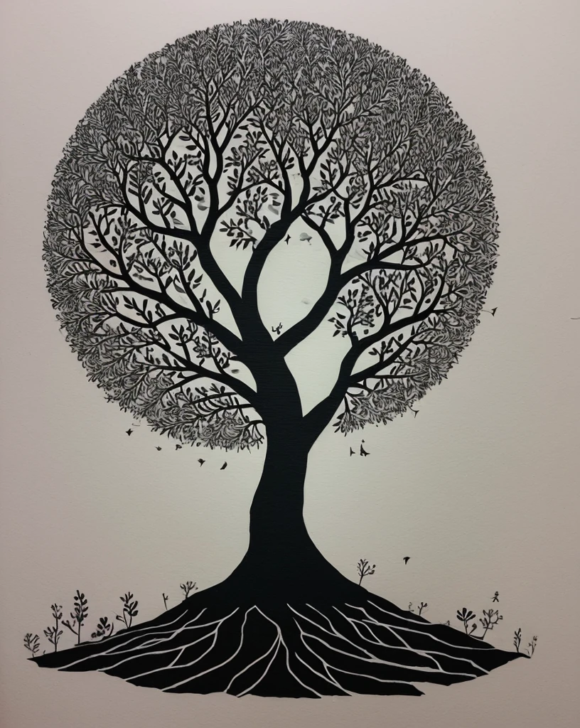 (((obra-prima))), melhor qualidade, illustration, lindodetalheedglow, papel_cortar, leao, tree, ..lua