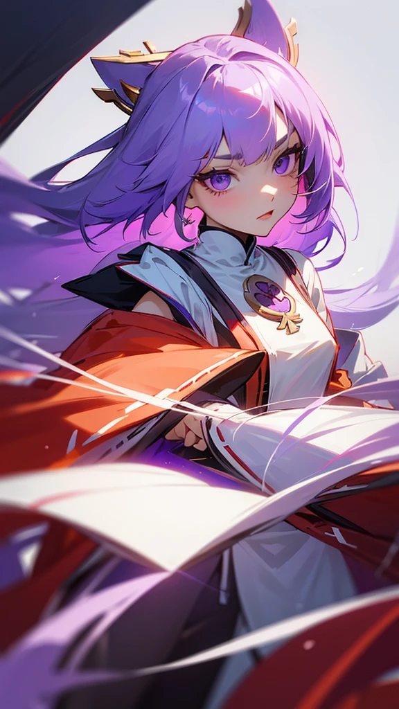 highest quality　Neutral face　woman　I have long hair　kind　Odd Eye　one person　White and purple hair　Miko costume　beautiful girl　Cat ear　Unfriendly