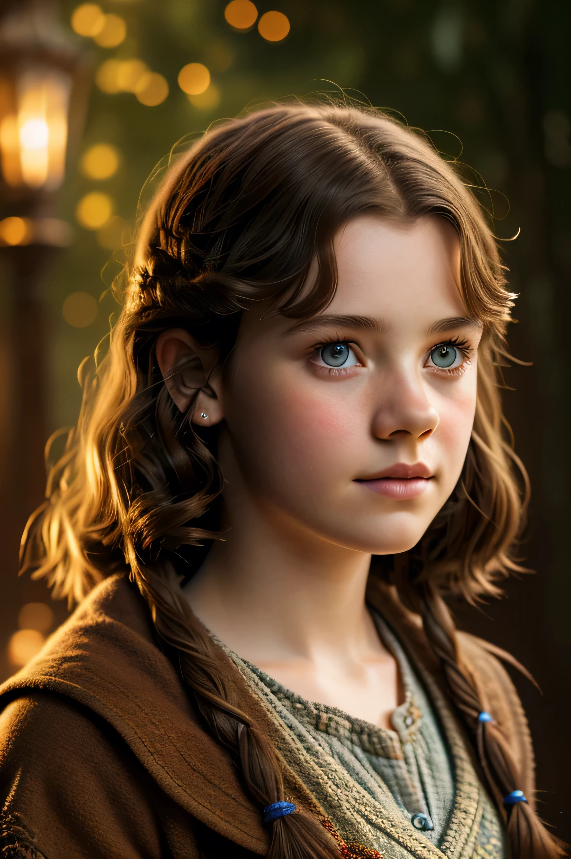 Lucy Pevensie in The Chronicles of Narnia, detailed representation of the face, detailed background, random pose, high resolution, detailed random colorful background, light background, background, half body shot, random pose, half body, detailed eyes, detailed face, high resolution