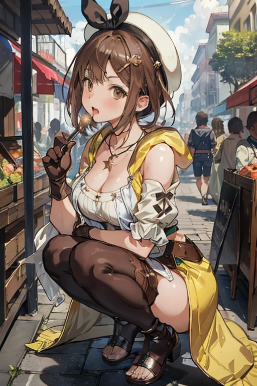 (Beautiful fine details:1.6), Highly detailed face, Highly detailed CG, (Perfect hands, Perfect Anatomy),
((highest quality)), ((masterpiece)),High resolution,Sharp focus,(Highly detailed CG Unity 8k wallpaper),
(((Vibrant colors))), Perfect Face,Seductive eyes,Liza Lynn Stout, Raisalin Stout,
Big Ass,Big Breasts,glamorous_expensive_Tight waist_Long legs,curve,Thighs,curvy,
very shiny 肌,Shiny body,plastic glitter 肌,exaggerated shiny 肌,illuminated skin,
cute,Bold,Camel Toe,short hair,
Brown Hair,Knee socks,gloves, brown gloves, 片手gloves,レザー gloves,
White Hat, Star Necklace,hair ornaments, (Brown eyes:1.5), Hair Clip, (bustier, garter straps:1.2), portrait, wet skin,Drunk look, Side view,surrounded by people, public indecency, squatting pose,Spread your legs,cum in mouth, fellatio, open mouth,Medieval style cityscape,Sunlit streetscape,Whimsical storefront,Fascinating market stalls,Magical artifacts and potions,
Lush greenery growing from ancient stone walls,