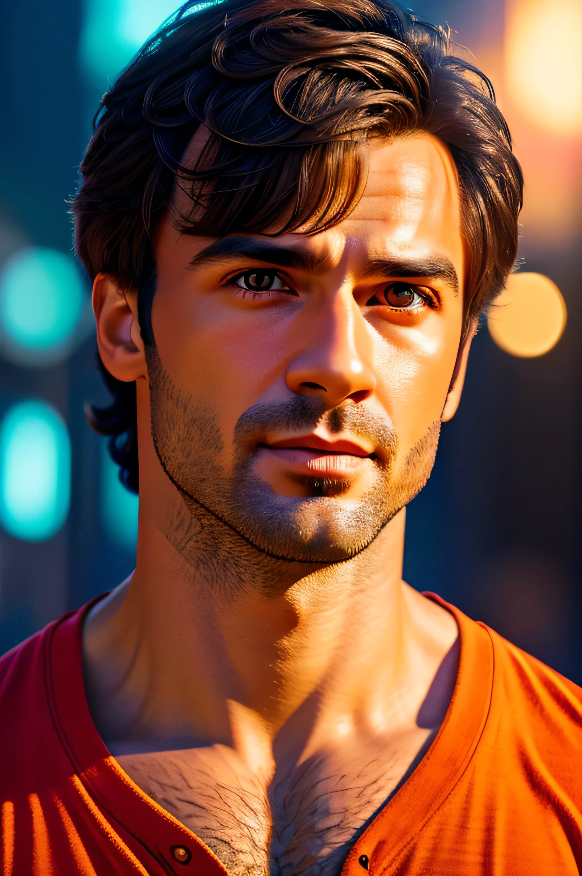 Actor Alex Le Domas, detailed representation of the face, detailed background, random pose, high resolution, detailed random colorful background, light background, background, half body shot, random pose, half body, detailed eyes, detailed face, high resolution