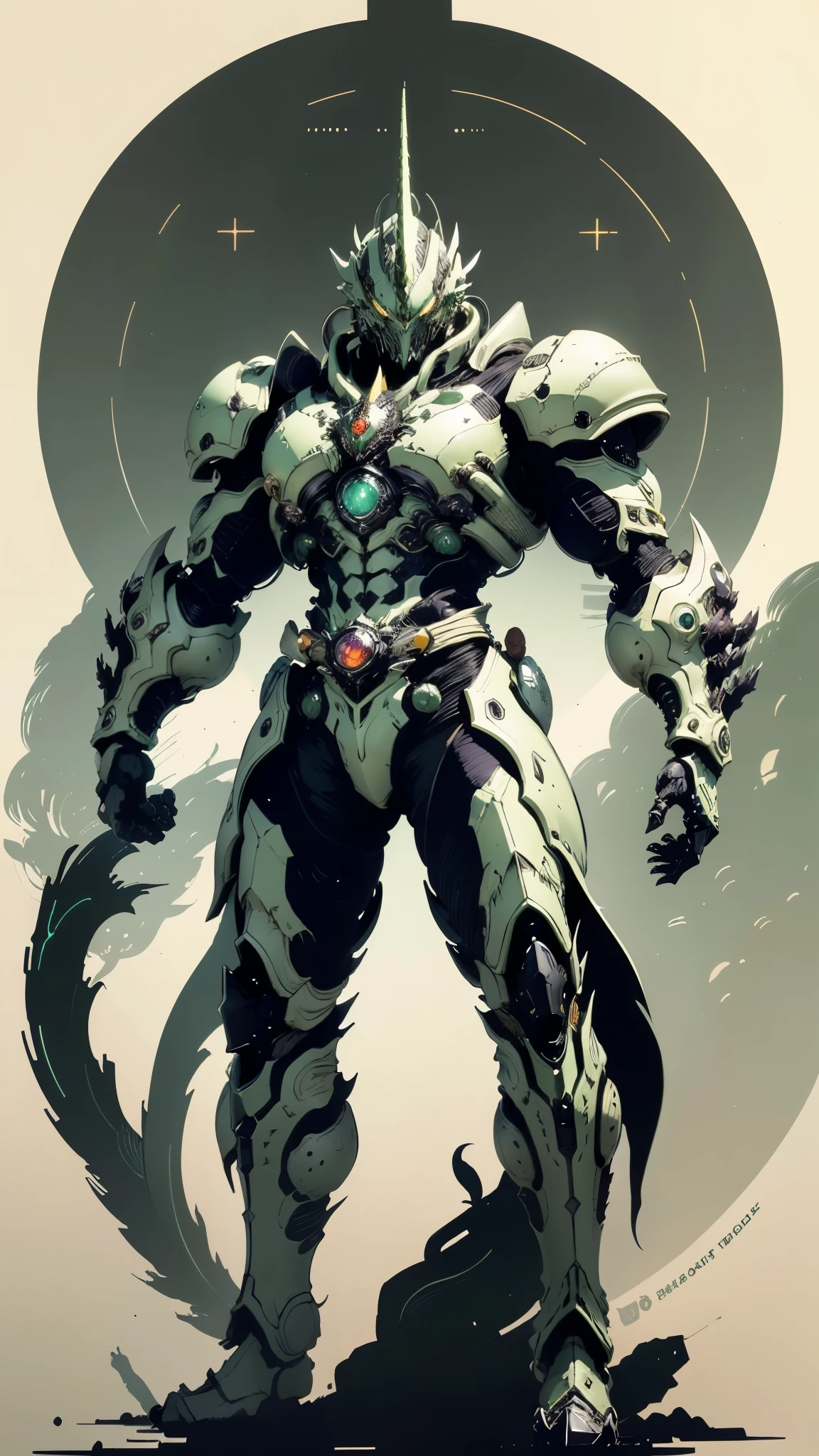 A man wearing a full-face helmet, a fantasy-style biotech armored combat suit, green eyes, (a composite layered chest armor), fully enclosed shoulder guards, matching arm and leg guards, the belt is adorned with Horseshoe-shaped marker, (the color scheme is primarily white with green accents), the design balances heavy with agility, a high-tech bio-mecha armor, (Armor Concept Inspired by Unicorn, stand on the top of a skyscraper in a futuristic sci-fi city), this character embodies a finely crafted fantasy-surreal style armored hero in anime style, exquisite and mature manga art style, (battle damage, element, plasma, energy, the armor glows), ((male:1.5)), metallic, real texture material, dramatic, high definition, best quality, highres, ultra-detailed, ultra-fine painting, extremely delicate, professional, perfect body proportions, golden ratio, anatomically correct, symmetrical face, extremely detailed eyes and face, high quality eyes, creativity, RAW photo, UHD, 32k, Natural light, cinematic lighting, masterpiece-anatomy-perfect, masterpiece:1.5