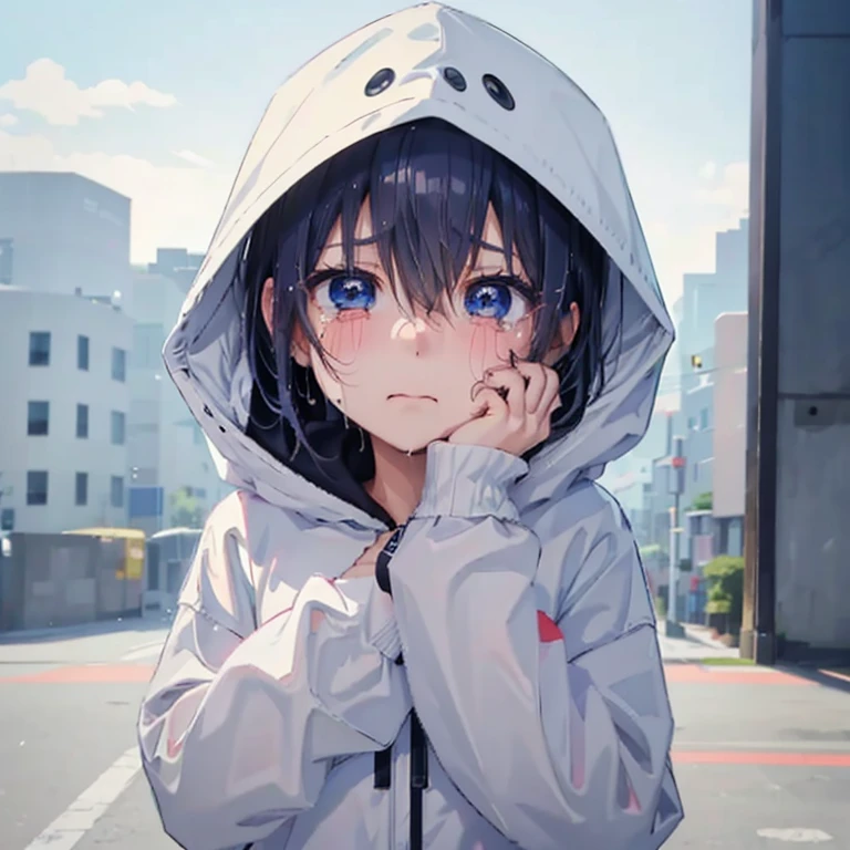 Children around this age、Girl、Private Server、Shibuya Ward、Wearing a hood、Are crying、目をつむってAre crying、Crying、Emotional、passionate、Holding his face in his hands、Wiping tears with your hands