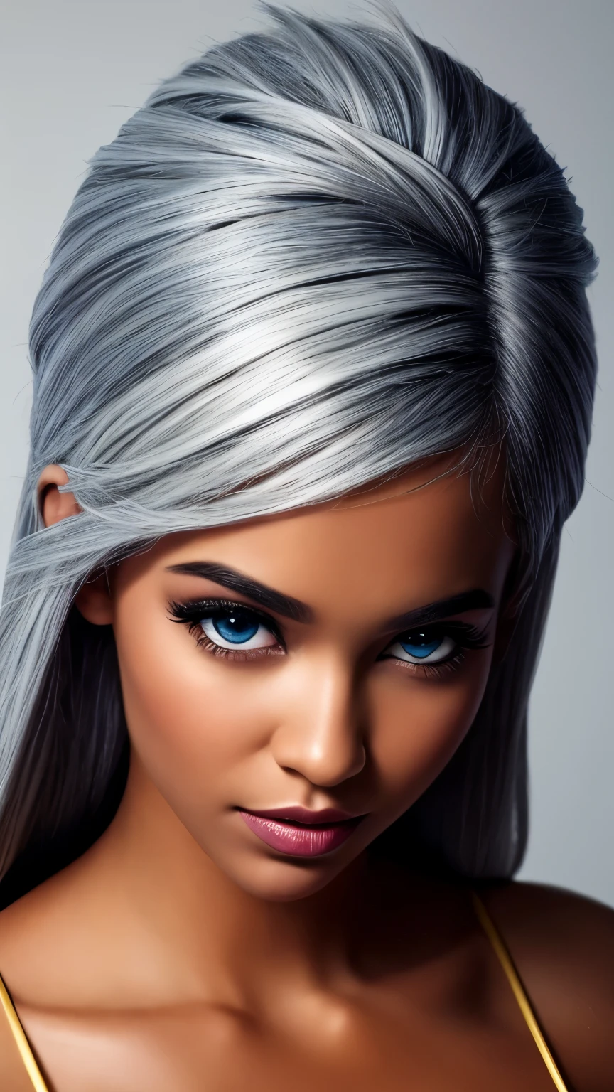 Create me a black character with white hair.