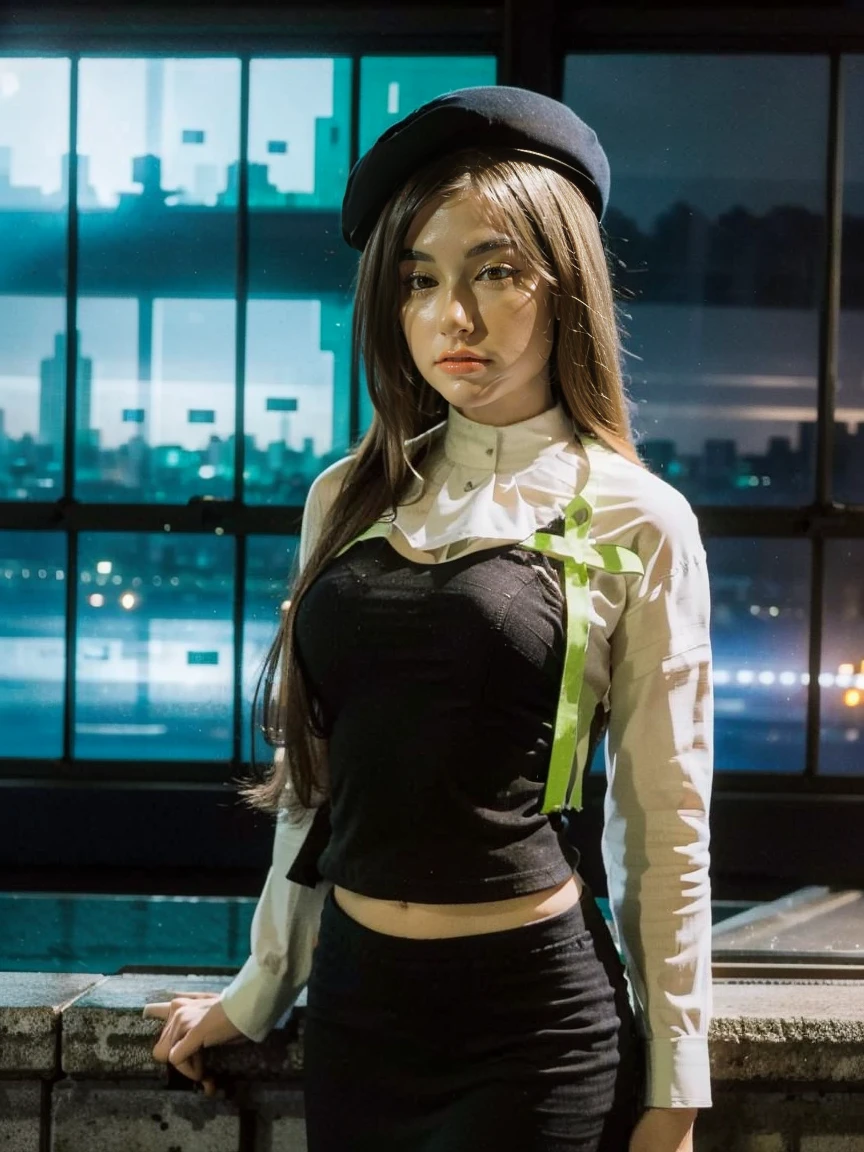 (1 lady), (Best quality at best:1.4), (ultra - detailed), (extremely detailed CG unified 16k), A Beautiful Woman with Perfect Figure: 1.4, Sharp Focus: 1.2, very detailed, High-definition RAW color photo, professional photoshooting, amazing face and eyes, cosmetics, (amazingly beautiful girl), ((Miyo)), ((ascot, uniform, black skirt, cross, ribbon, emerald, beret, cape, pantyhose)), standing, sexyposture,(Dark and stylish huge gothic cathedral from outside, city lights at night, city lights:1.3), realistic cinematic face, head to feet long wide zoomed out view, full body long view, photorealistic, ((realistic natural gold blonde hair style, yellow honey eyes, long hair)), gorgeous, extremely beautiful face, perfect model beauty, pout mouth, Highly Detailed Face and Skin Texture, Detailed Eyes, Double Eyelids, Big Breasts looking natural, Smile, cleavages, western, (masterpiece), best quality, high resolution, extremely detailed, blurred background, depth of field, cinematic lighting, amazing legs, high heels, clear and well-cared skin,