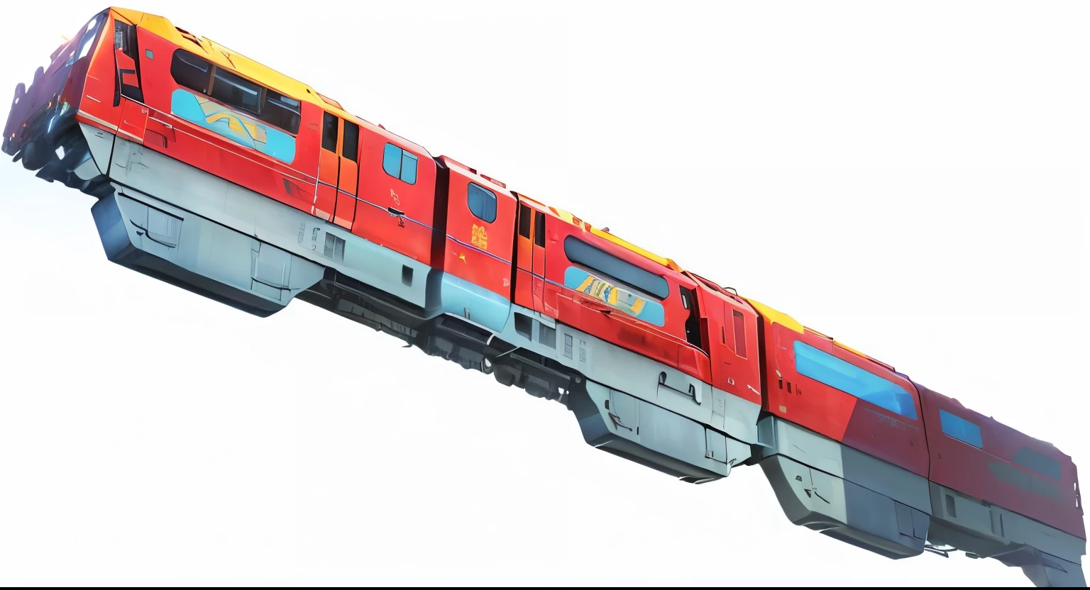 There are four different photos of trains on the tracks, Monorail, cyberpunk elevated train, prominent keel-mounted railgun, Spartan style, spear, big train in space, 动漫艺术车辆Concept Art, Ultra Detailed!!!, Apex 传奇Concept Art, future locomotive style, Inspired by Krenz Kushat, Expert high-detail concept art, Concept Art