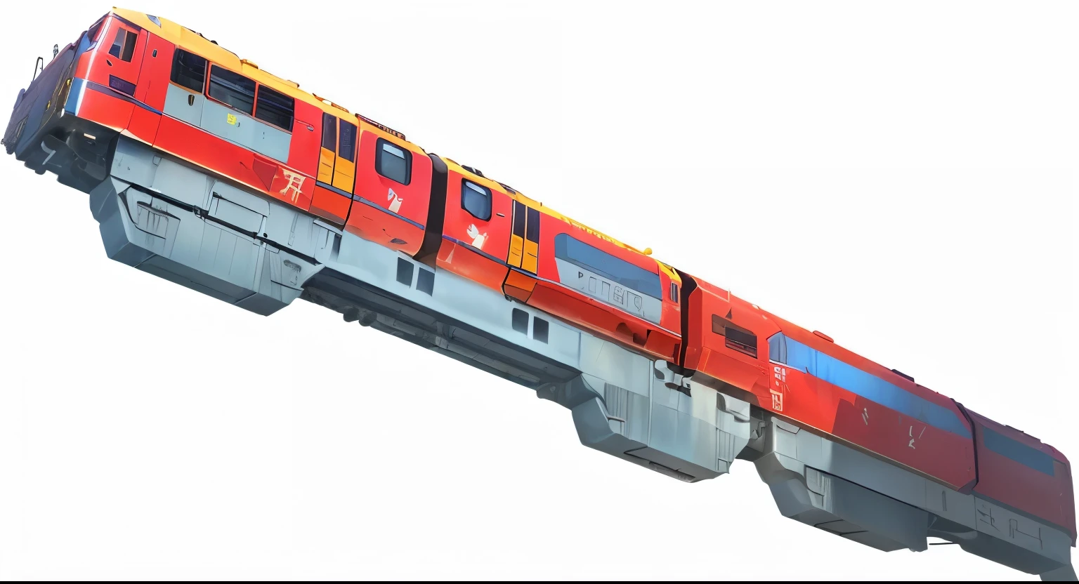 There are four different photos of trains on the tracks, Monorail, cyberpunk elevated train, prominent keel-mounted railgun, Spartan style, spear, big train in space, 动漫艺术车辆Concept Art, Ultra Detailed!!!, Apex 传奇Concept Art, future locomotive style, Inspired by Krenz Kushat, Expert high-detail concept art, Concept Art