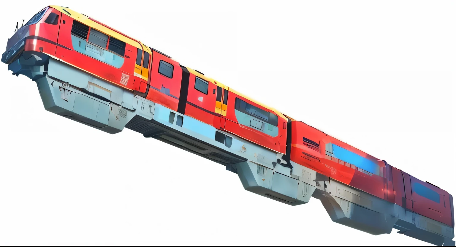 There are four different photos of trains on the tracks, Monorail, cyberpunk elevated train, prominent keel-mounted railgun, Spartan style, spear, big train in space, 动漫艺术车辆Concept Art, Ultra Detailed!!!, Apex 传奇Concept Art, future locomotive style, Inspired by Krenz Kushat, Expert high-detail concept art, Concept Art