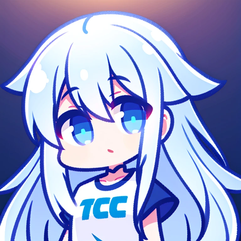 white hair,Long straight hair,blue eyes,T shirt ,earphone,Game girl