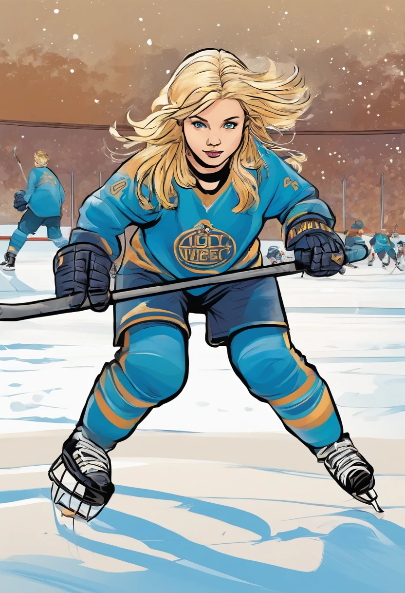 Enfant fille Joueuse de hockey sur glace cheveux blonds et yeux bleus