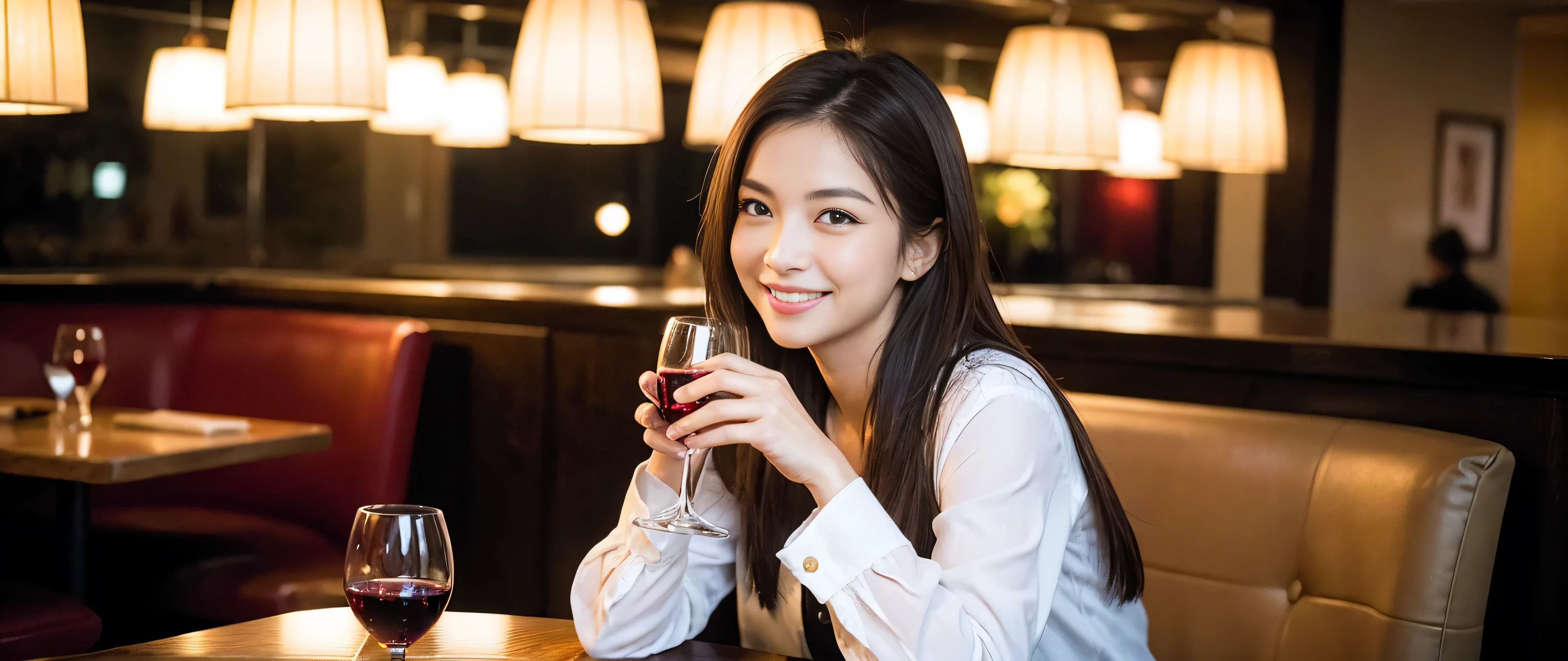 ((highest quality、8k、masterpiece:1.3))、1 male 1 female、Couple、lover、Couple、Slim body、((Bob Hale、Straight hair:1.2)), (Realistic, Intricate details:1.2), Wine glass on the table、Put the light on your face、 Amazing view of the sunset sky and clouds、Amazing mountain views、A bright smile、The wonderfulness of smile、Bright image、The beauty of wine, Beautiful Face, blue eyes, The light shines on your face, Blushing, short hair,Bright Face、 (Age 37), 39 years old, red wine 、Appetizers、Italian food、Wine bottle、Champagne、sparkling wine、Two beauties、Brown Hair、Shortcuts、Long sleeve shirt、dress、Pretty Woman 1, (Slim face), (The body is slim), (Brown Hair), (Shortcuts), cheeks turn a little red,Attractive beauty、restaurant, In a prominent place (From the waist up) Nova Frog Style, actress, model, Upper Body, White wine, slim, wine glass, A wine glass placed in the middle, smile, (smile: 1.15), Beautiful fine grain, Depth f/2,saturation, High Contrast, Strong light and shadow,Moist Body:1.5、3D texture、Delicate eyes、Brown Hair、The hair is very shiny、