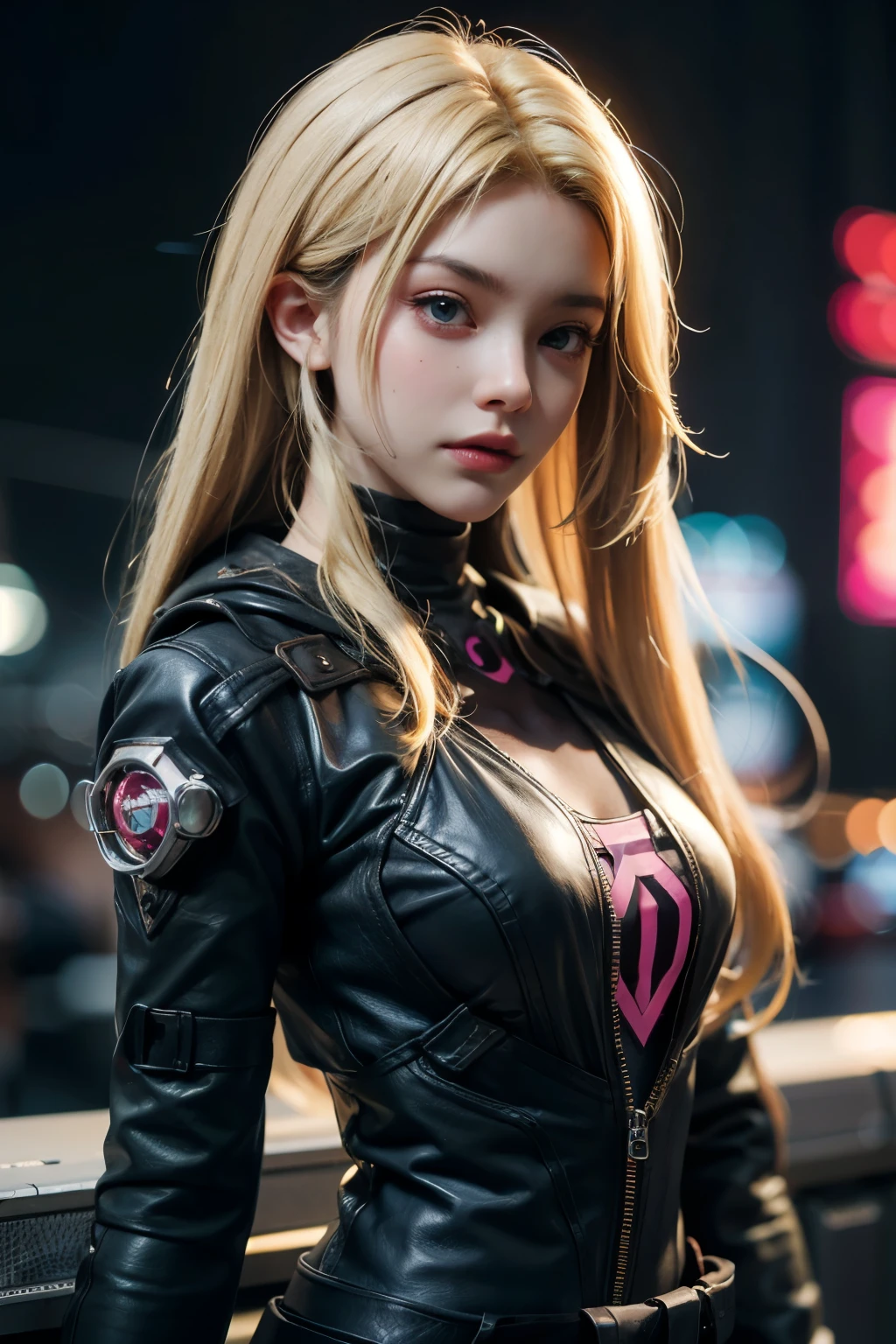 cryptic girl, blonde hair, long hair, cyberpunk, from cryptic star