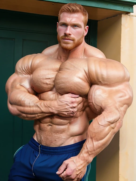 realistic, young, Ginger-haired male figure. Skin has a lifelike, organic texture with subtle imperfections (skin realism:1.5)., rippling chest, extraordinary attractive European (male model:1.5), (gorgeous:1.4), (handsome:1.5), (beautiful:1.7), (ginger:1.2),