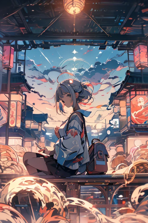 Relaxed character and white cat anime girl sitting on a bench looking at the stars, anime art wallpaper 8 k, anime art wallpaper 4k, anime art wallpaper 4 k, 4k anime wallpaper, anime wallpaper 4k, anime wallpaper 4 k, anime style 4 k, 4 k manga wallpaper, watching the sun set. anime, anime girl desktop background, anime wallpaper, anime background