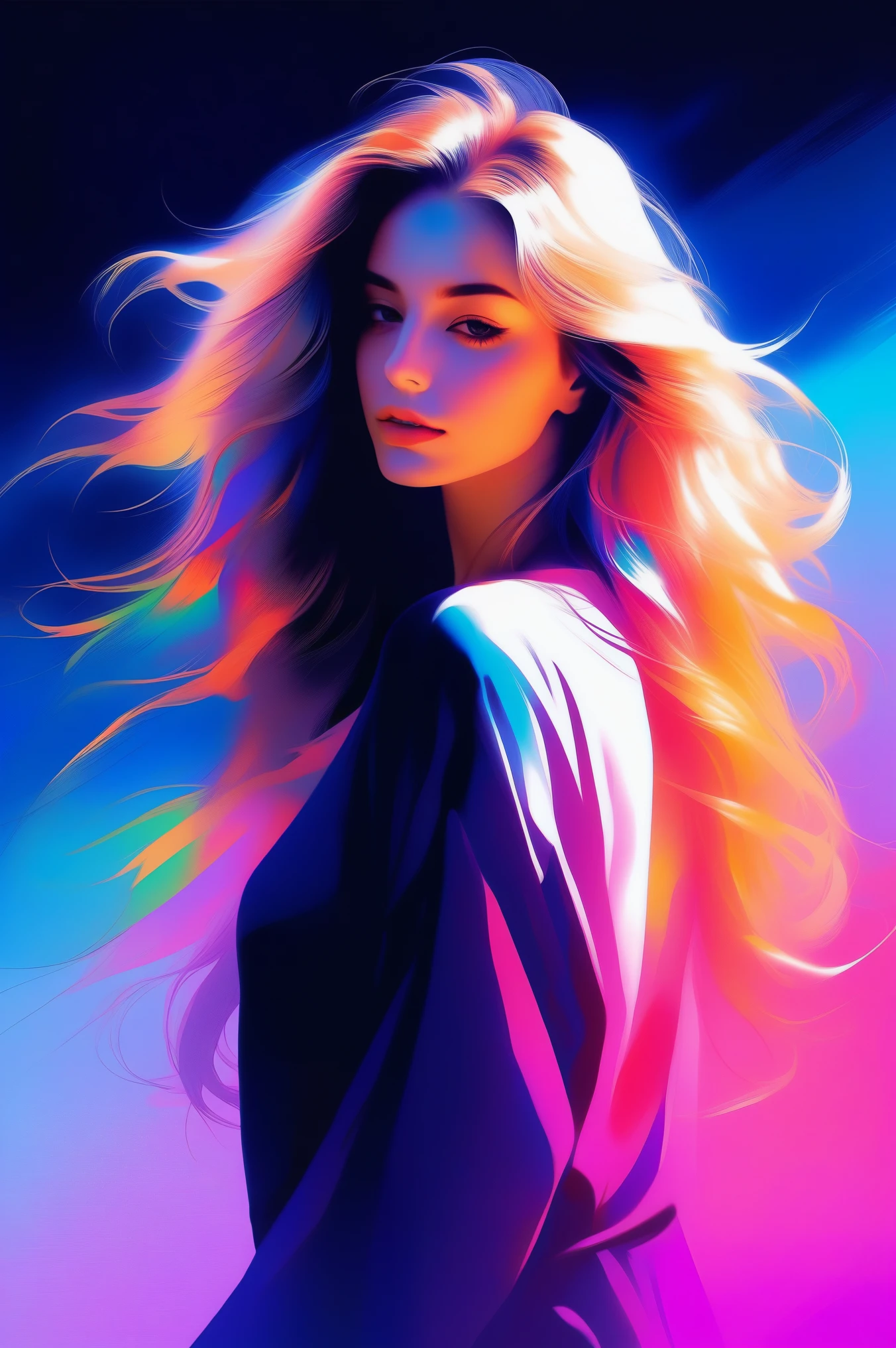 Sexy Girl,alone, Portraiture,In __*/Location/*__,Gradient Color,long wavy hair, __*/ hair, Realistic, (masterpiece,highest quality,Bottom style)