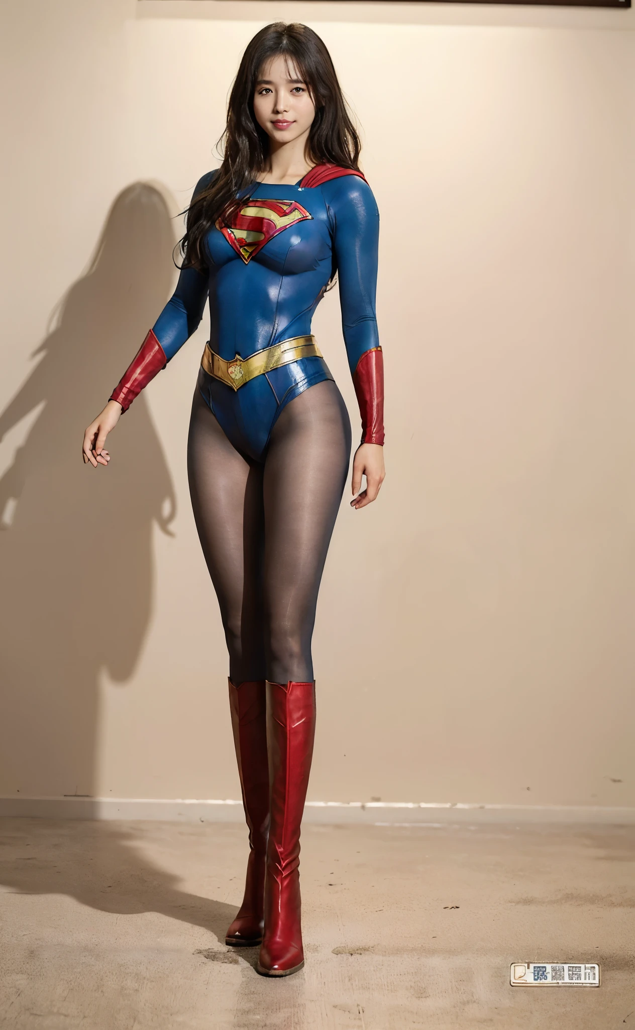 No background、(((Beautiful legs in black tights.)))、(((Legally express the beauty of your smile)))、((((Make the most of your original images)))、(((Body-fitting Supergirl costume)))、(((Supergirl Costume)))、(((Beautiful Hair)))、(((suffering)))、(((Please wear black tights....、Wear red boots)))、((Best image quality、8k))、((highest quality、8k、masterpiece:1.3))、(((Preserve background )))、Sharp focus:1.2、Beautiful woman with perfect figure:1.4、Slim Abs:1.2、Wet body:1.5、Highly detailed face and skin texture、8k