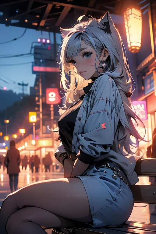 Relaxed character and white cat anime girl sitting on a bench looking at the stars, anime art wallpaper 8 k, anime art wallpaper 4k, anime art wallpaper 4 k, 4k anime wallpaper, anime wallpaper 4k, anime wallpaper 4 k, anime style 4 k, 4 k manga wallpaper, watching the sun set. anime, anime girl desktop background, anime wallpaper, anime background